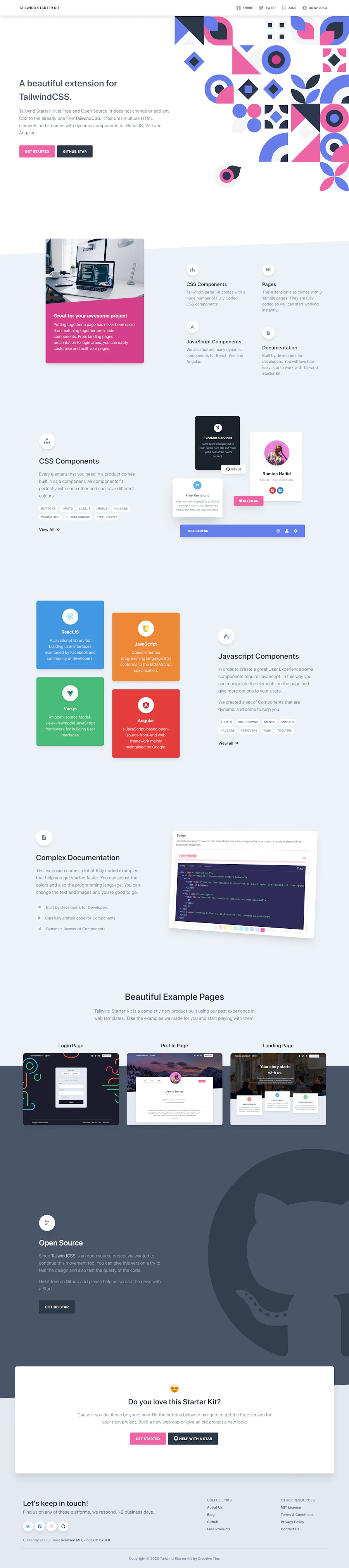 Tailwind Starter Kit template screenshot