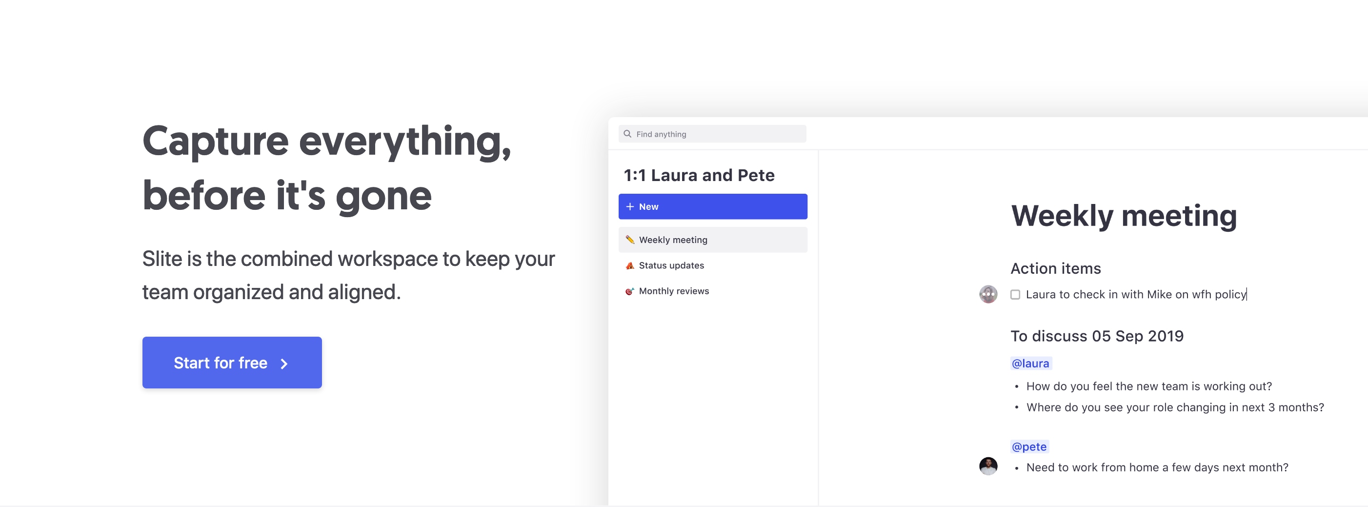 Slite Call To Action component screenshot