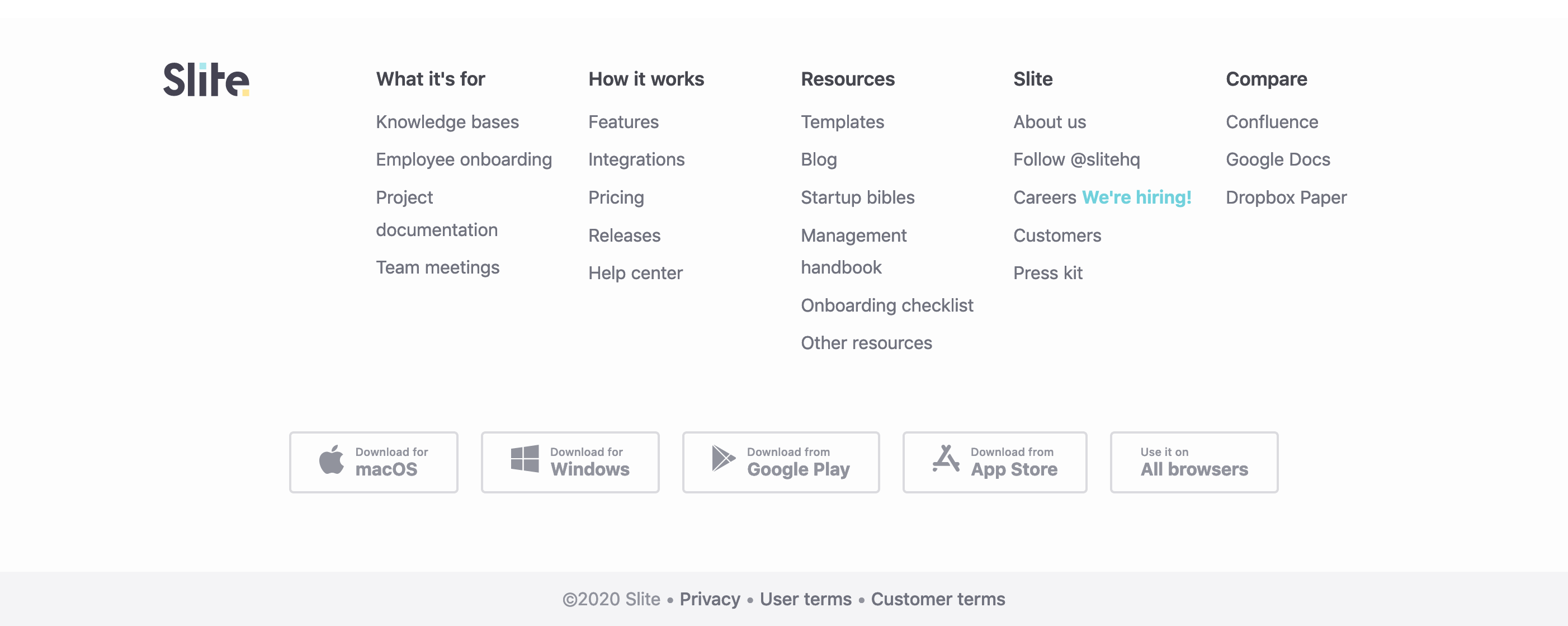 Slite Footer component screenshot
