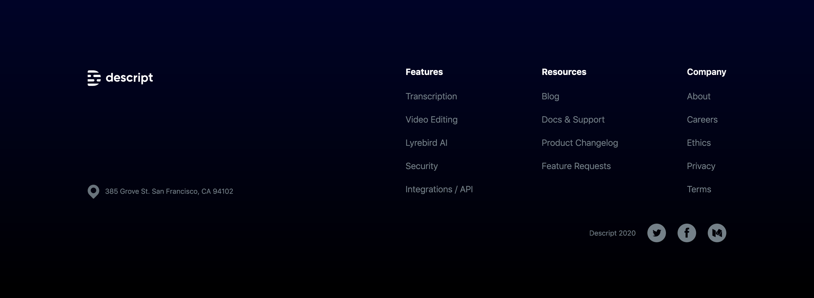Descript Footer component screenshot
