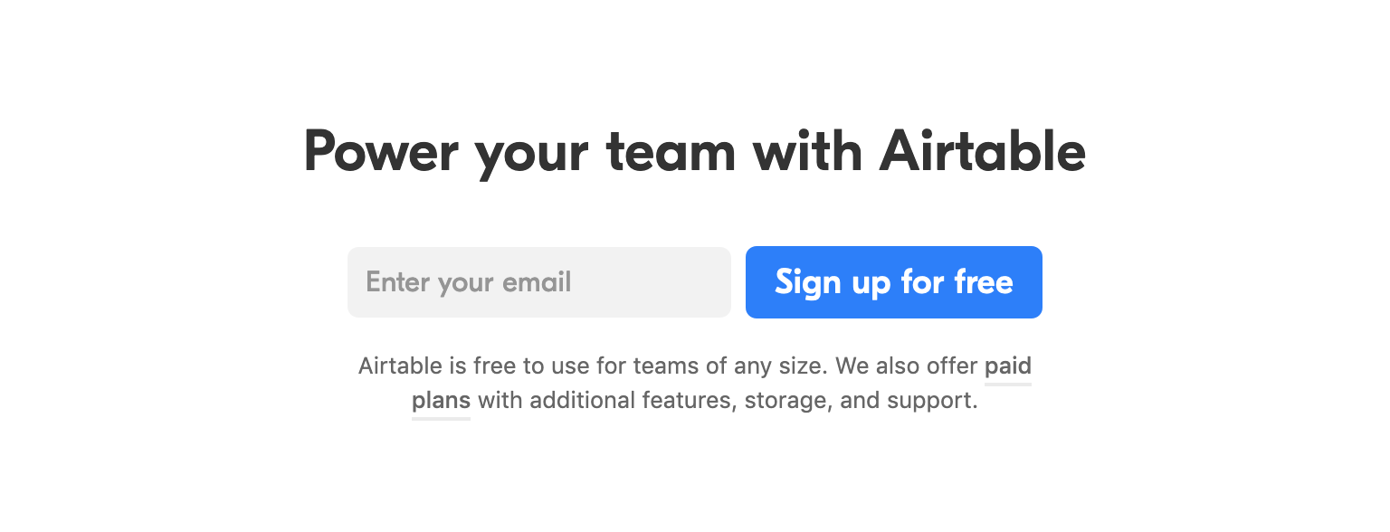 Airtable Call To Action component screenshot