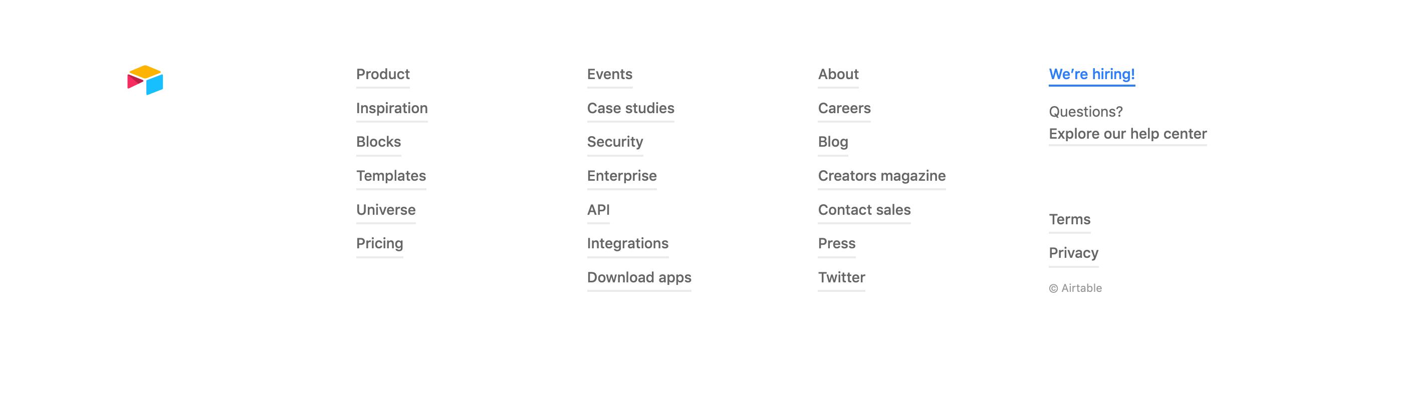 Airtable Footer component screenshot