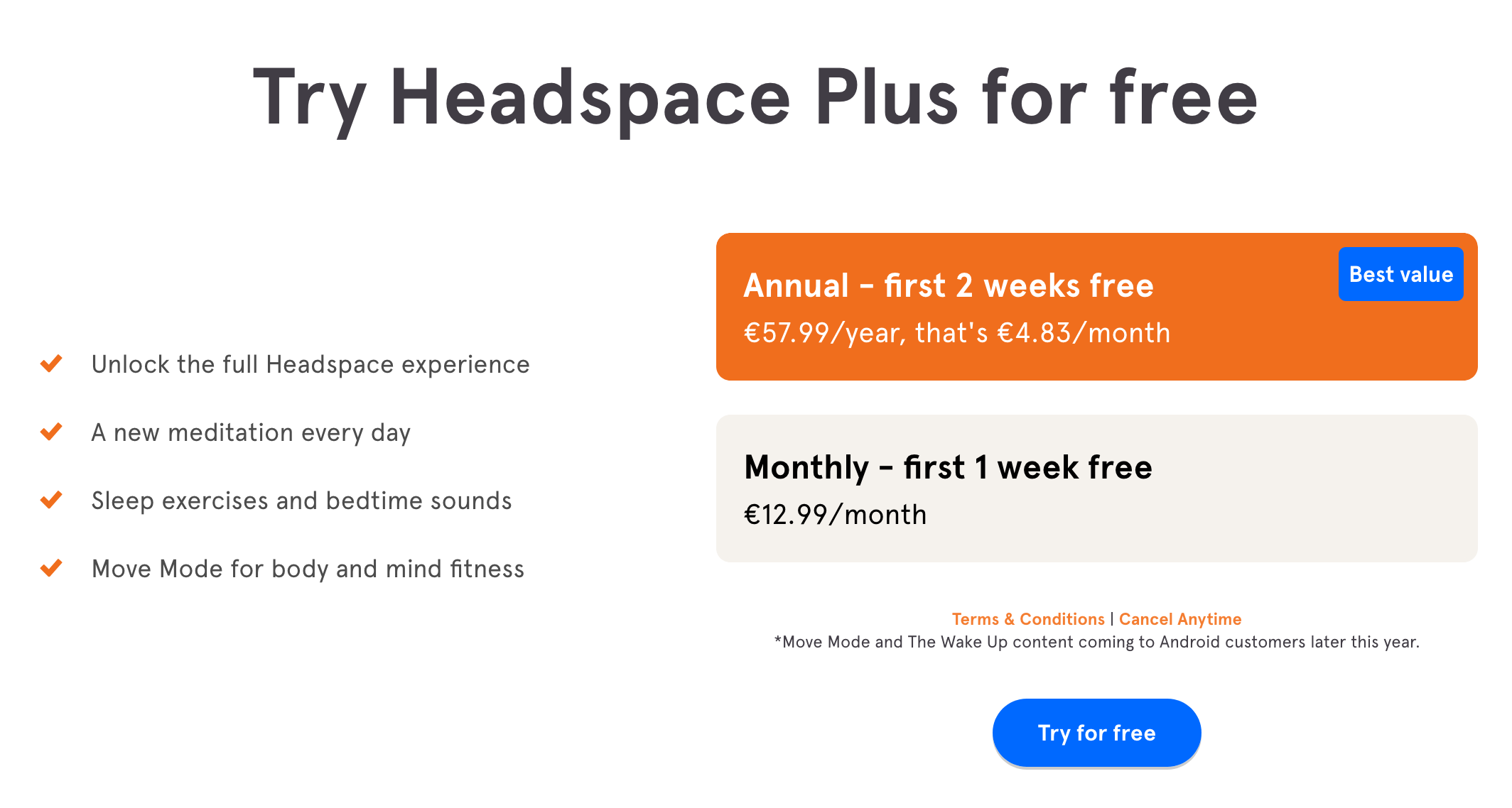 Headspace Pricing component screenshot