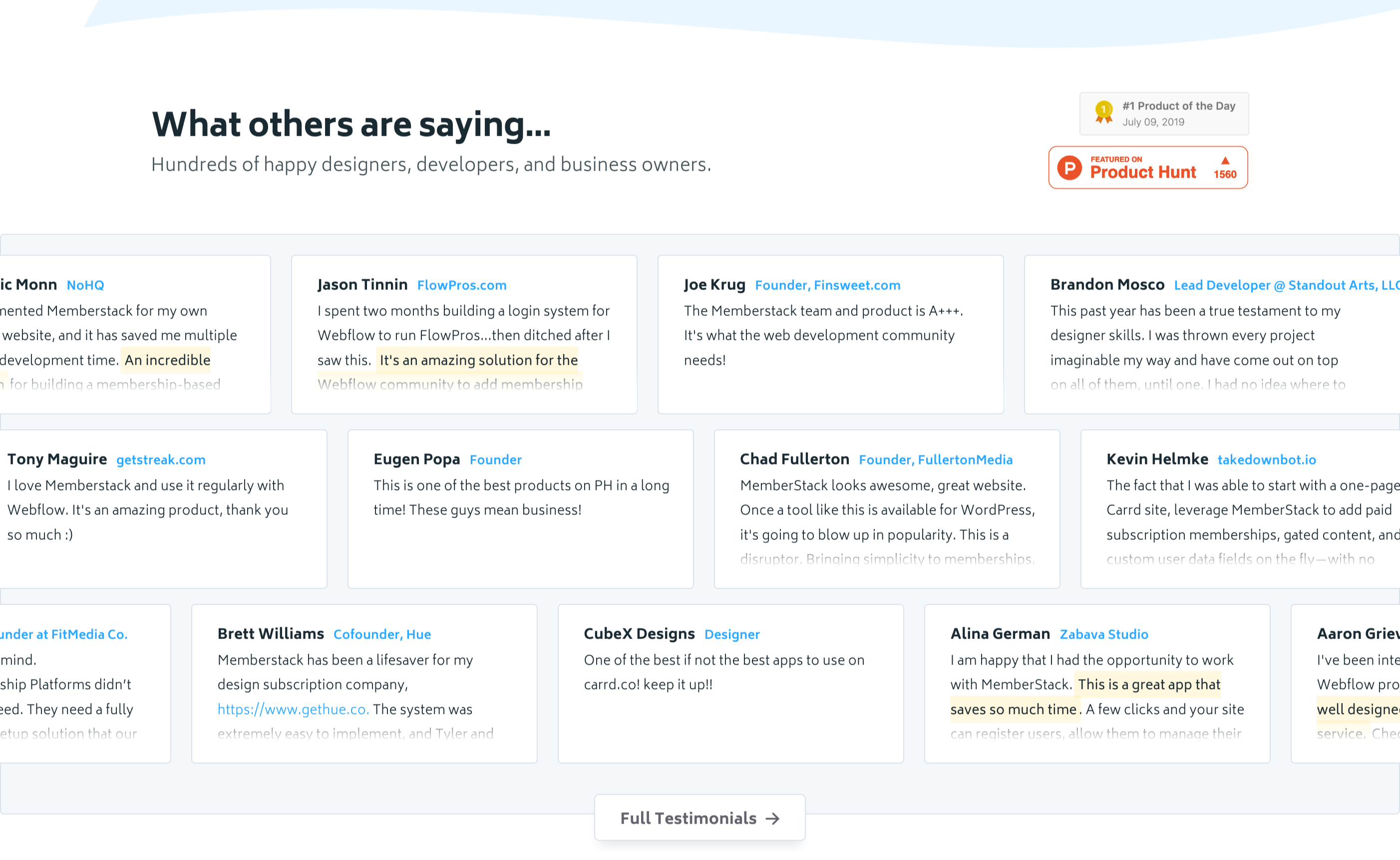 Memberstack Testimonial component screenshot