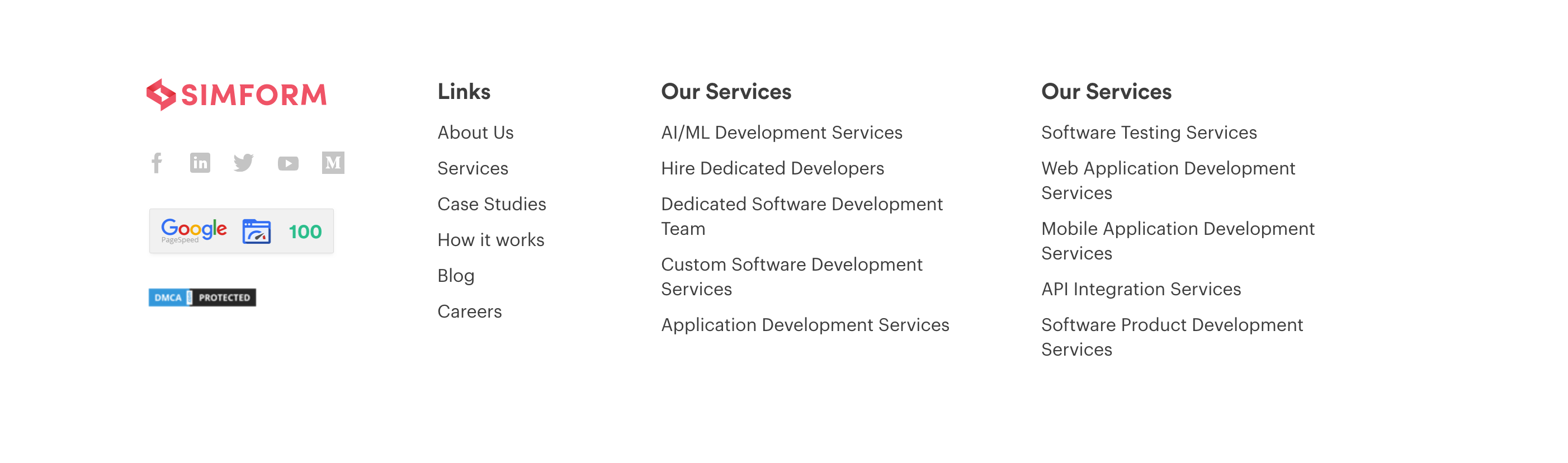 Simform Footer component screenshot