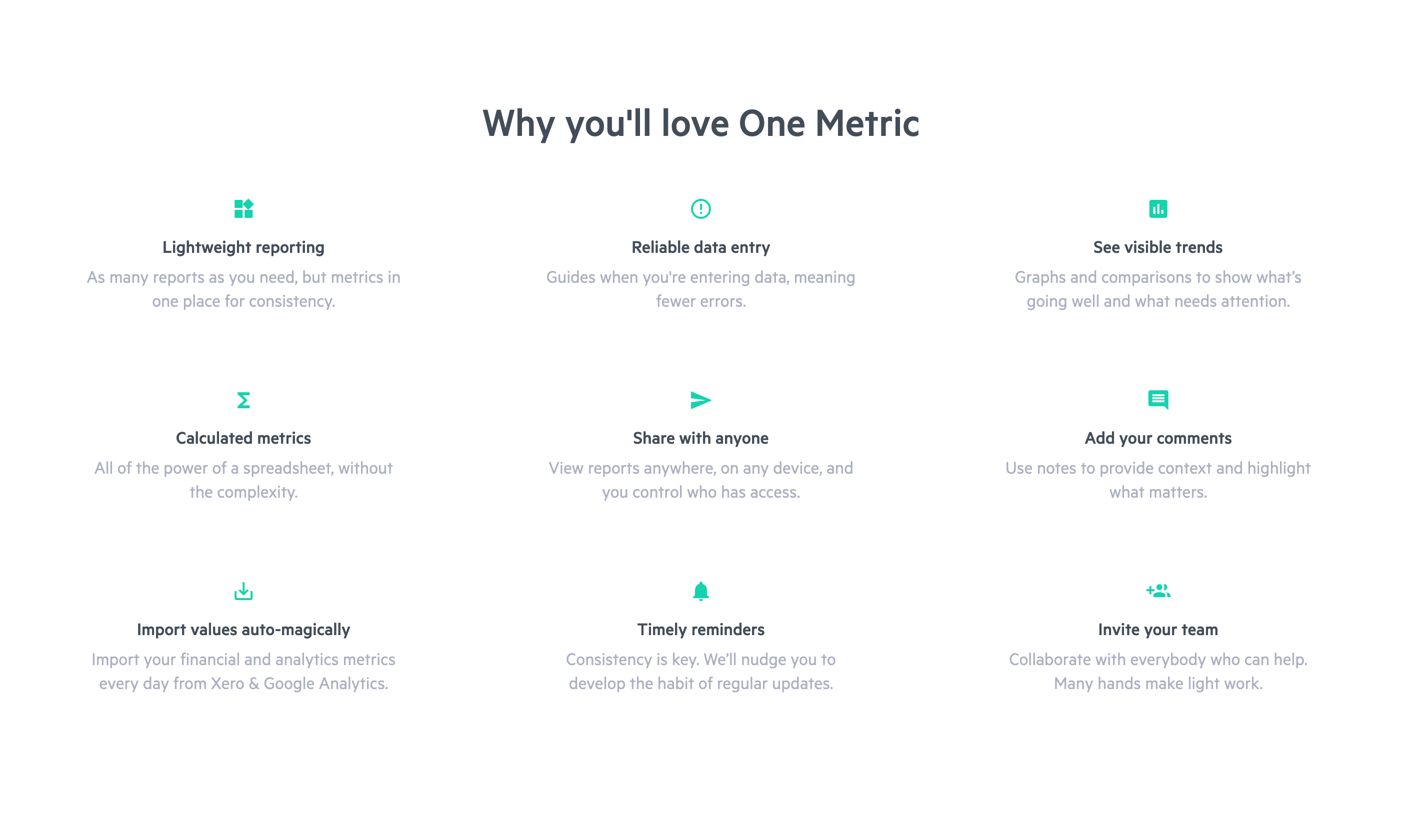 Onemetric Feature component screenshot