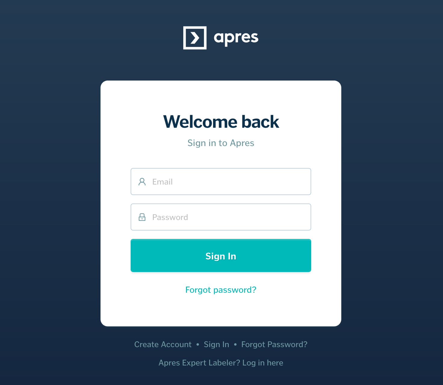 Apres Login component screenshot
