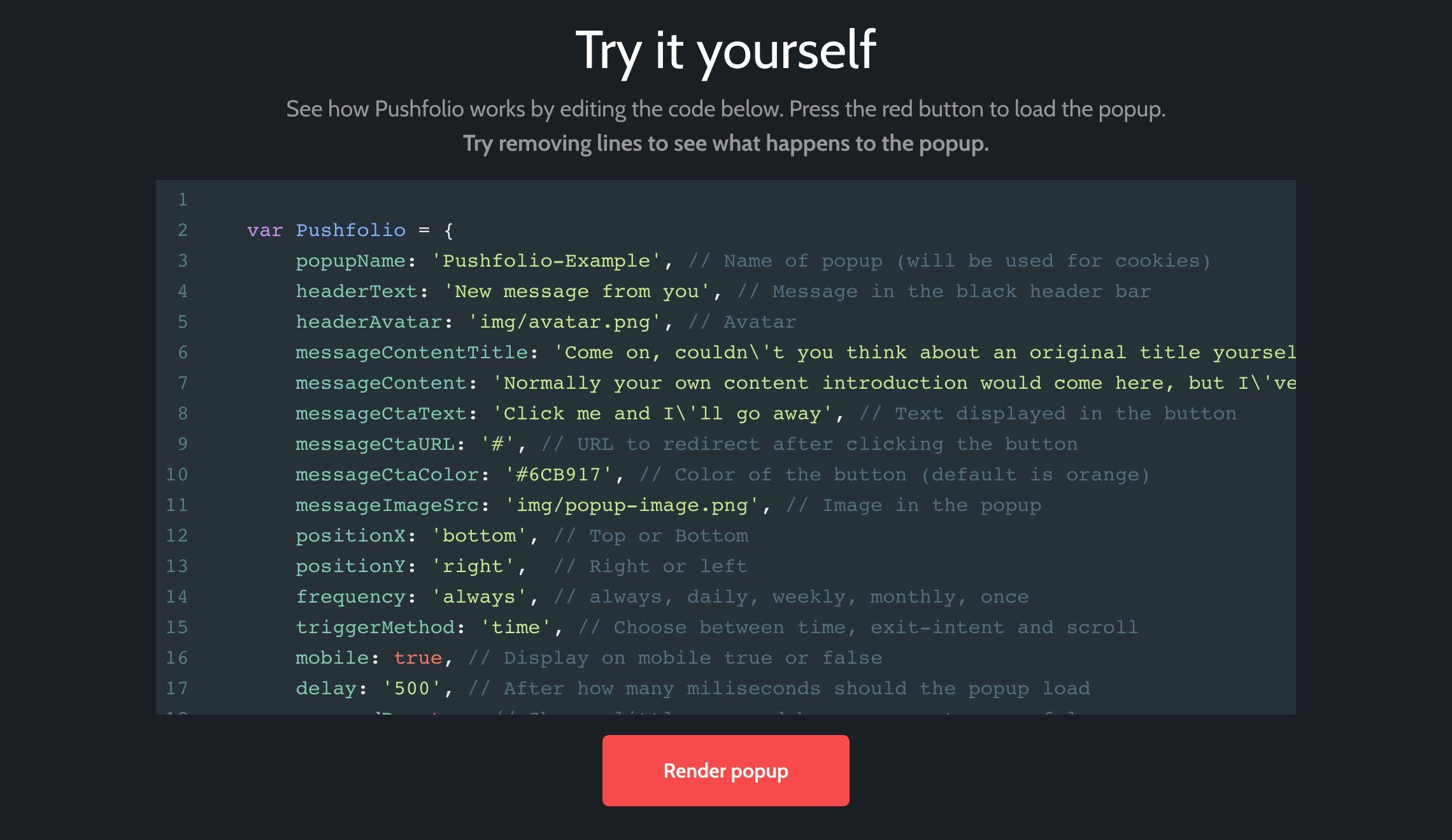 Pushfol Api component screenshot