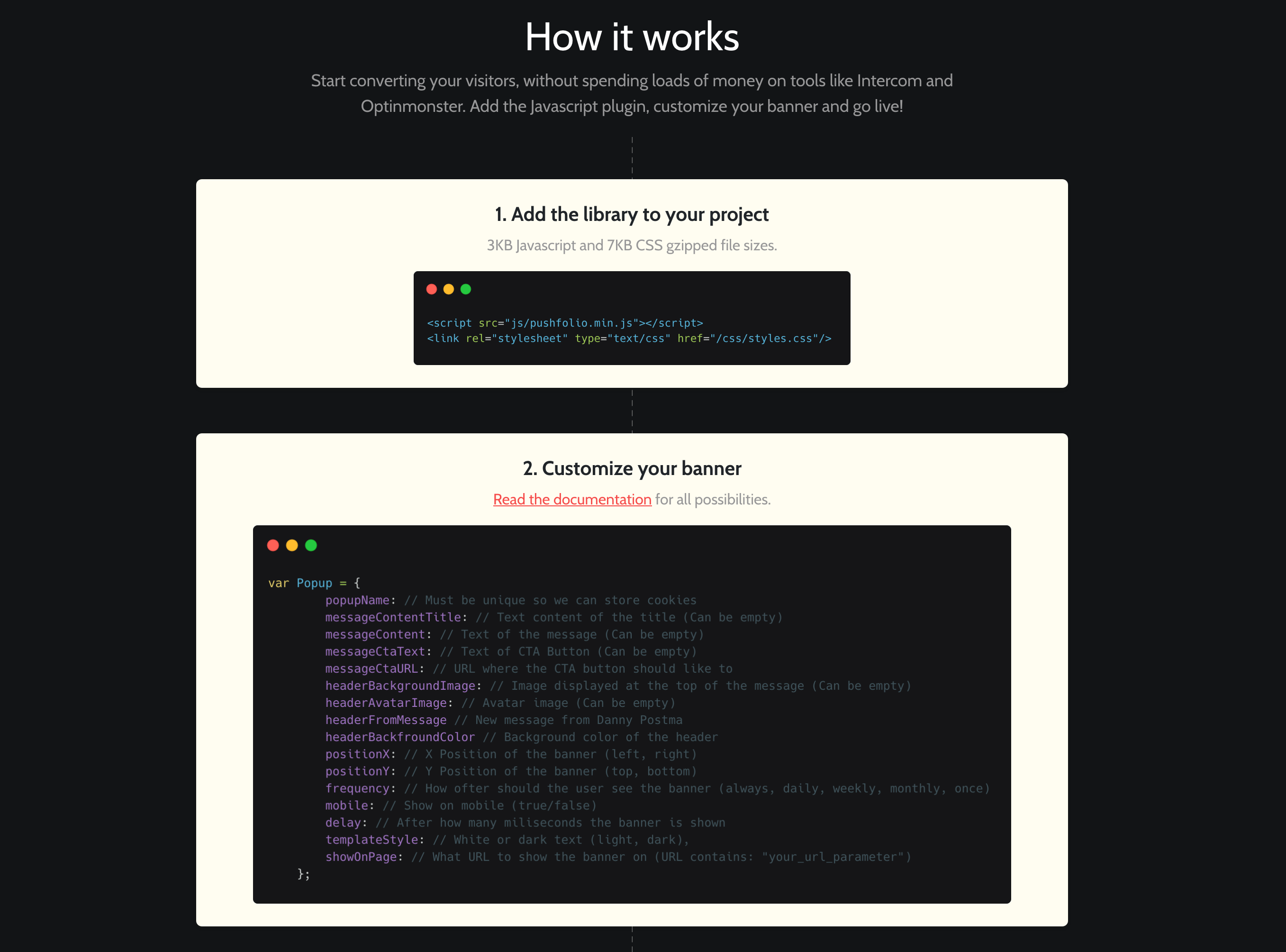 Pushfol Steps component screenshot