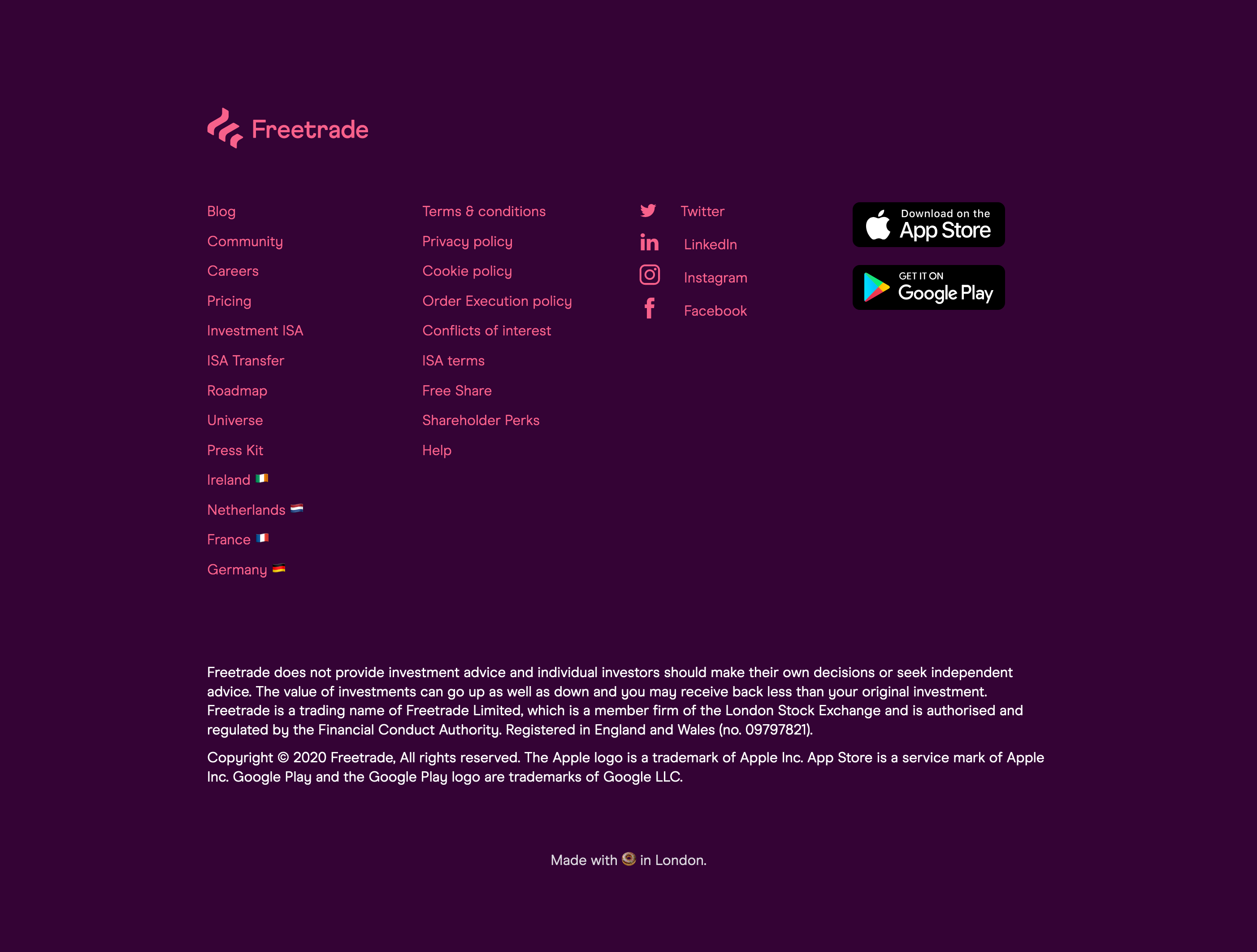 Freetrade Footer component screenshot