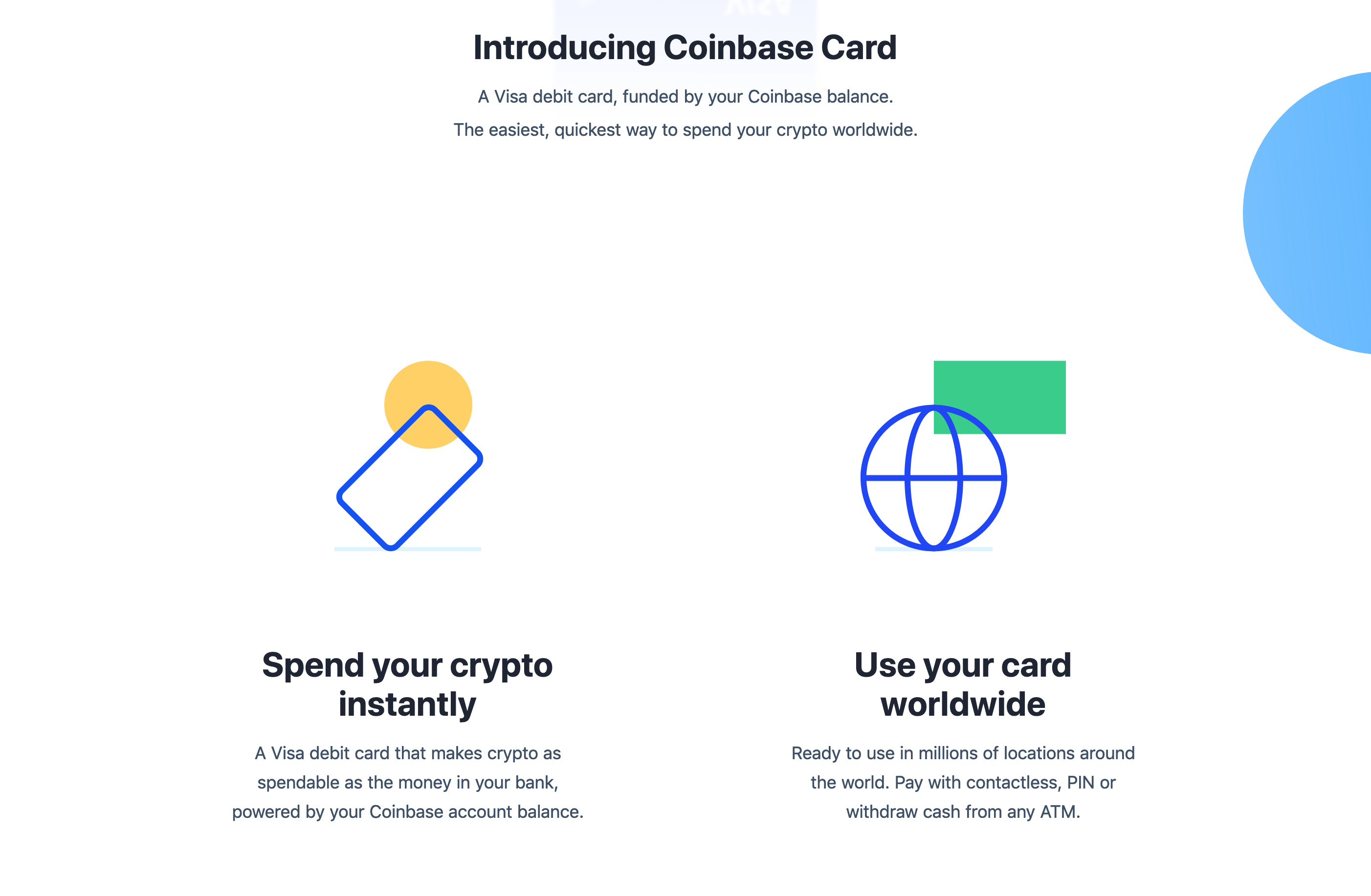Coinbase Card Feature component screenshot