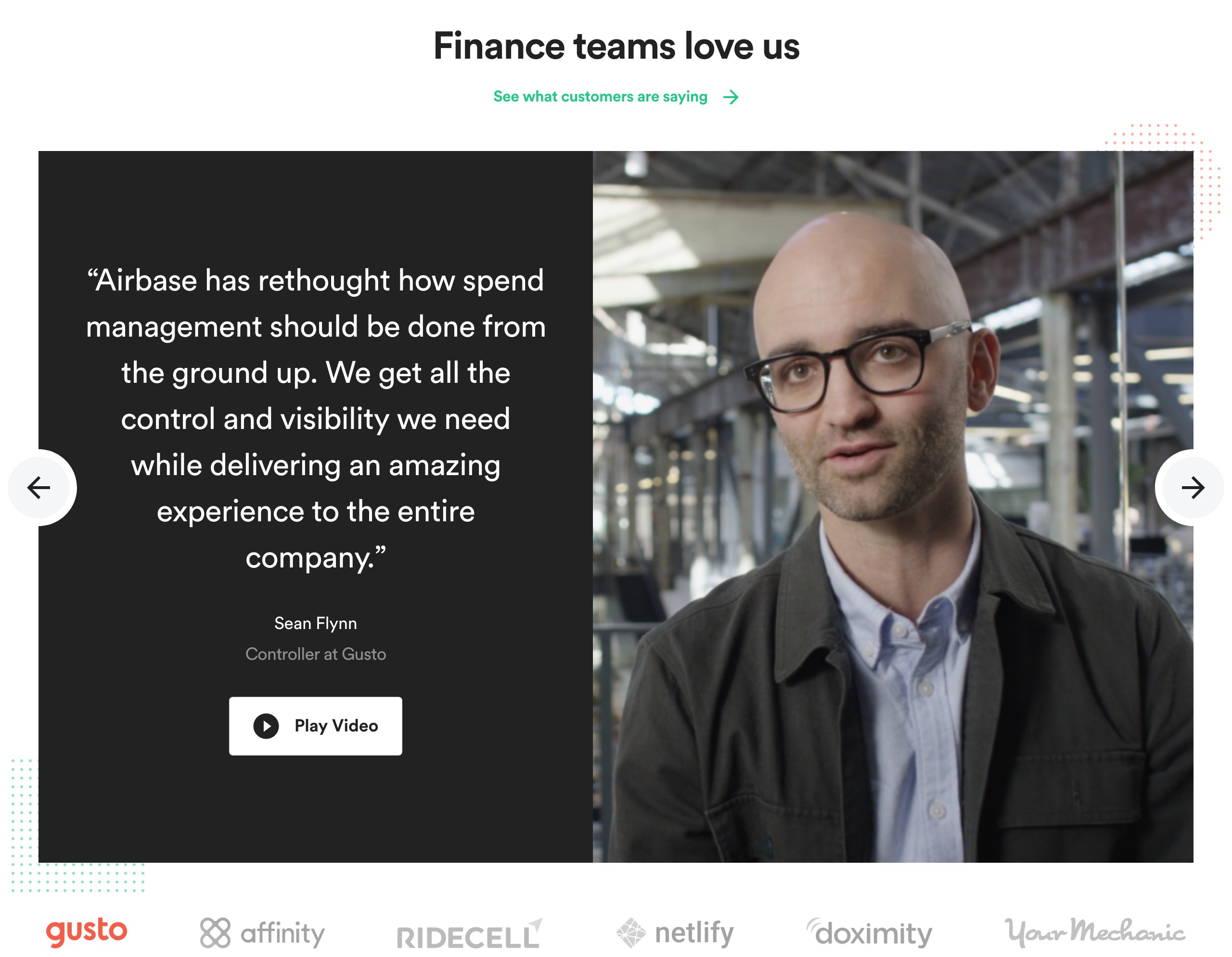 Airbase Testimonial component screenshot