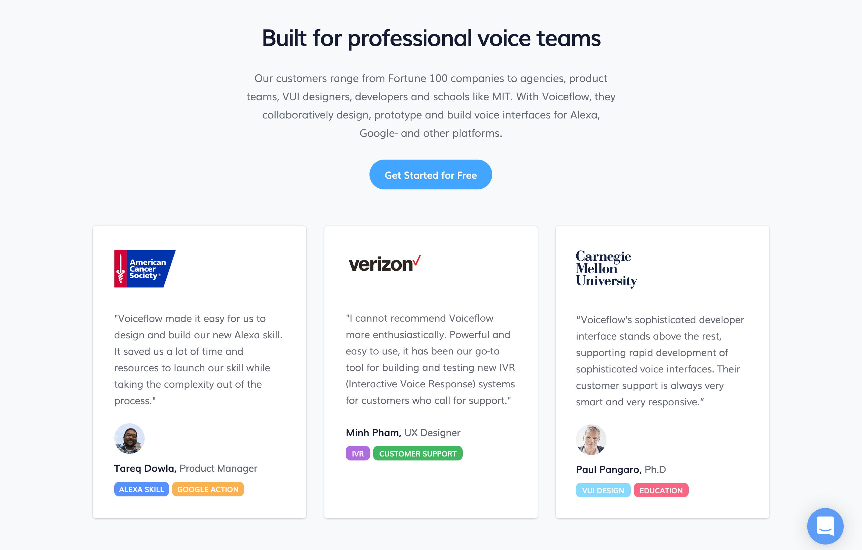 Getvoiceflow Testimonial component screenshot