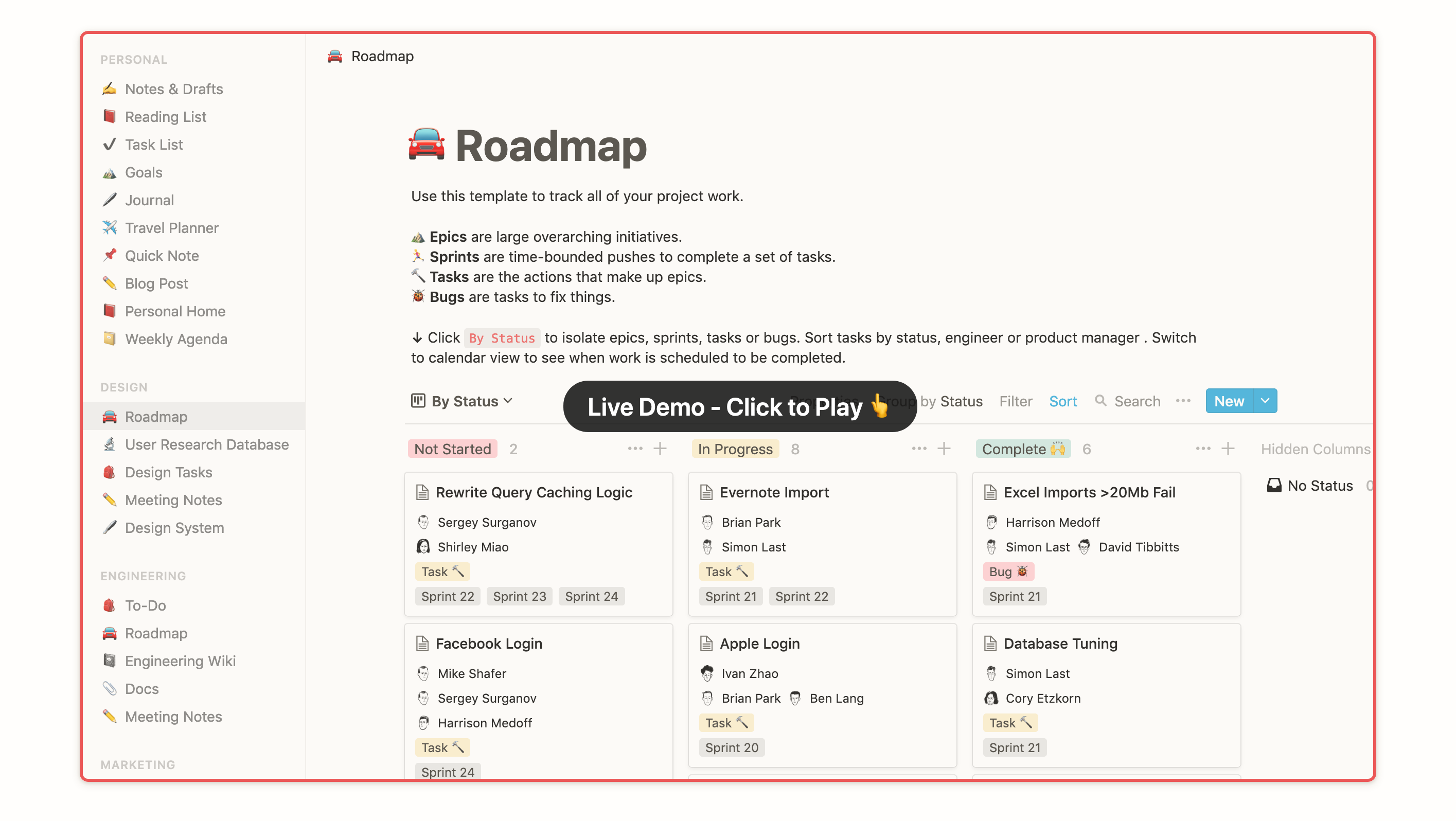 Notion Demo component screenshot