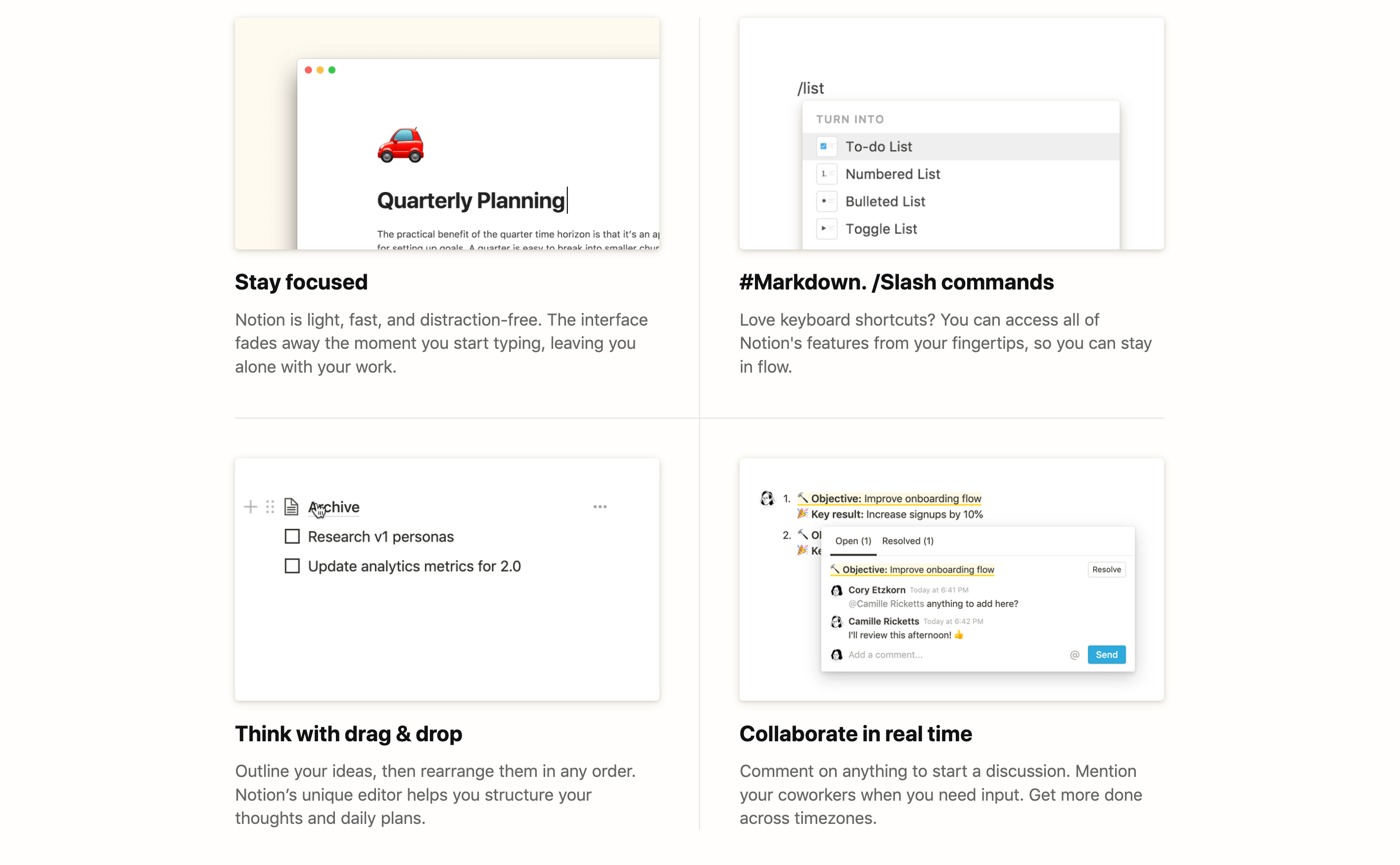 Notion Feature component screenshot