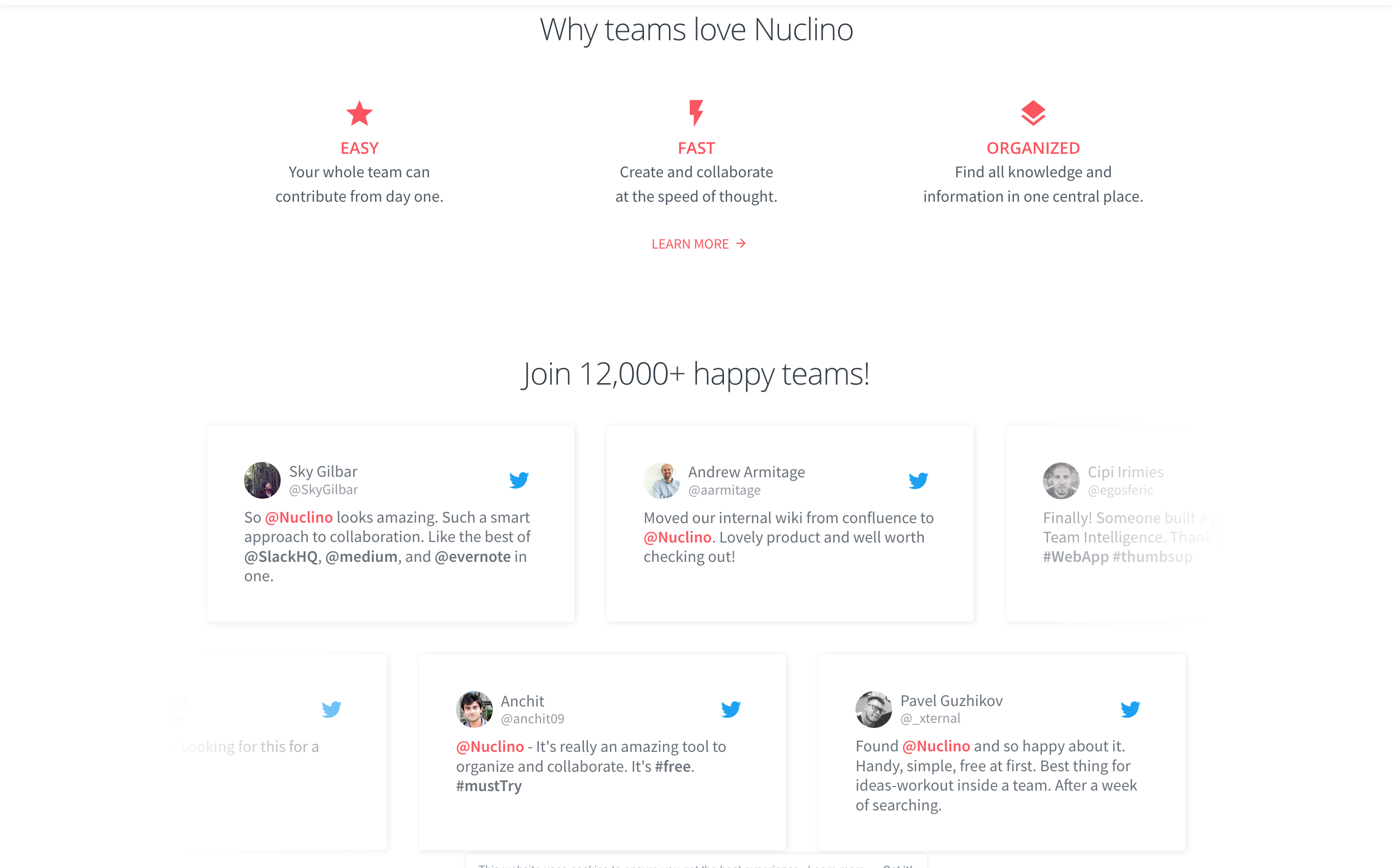 Nuclino Testimonial component screenshot