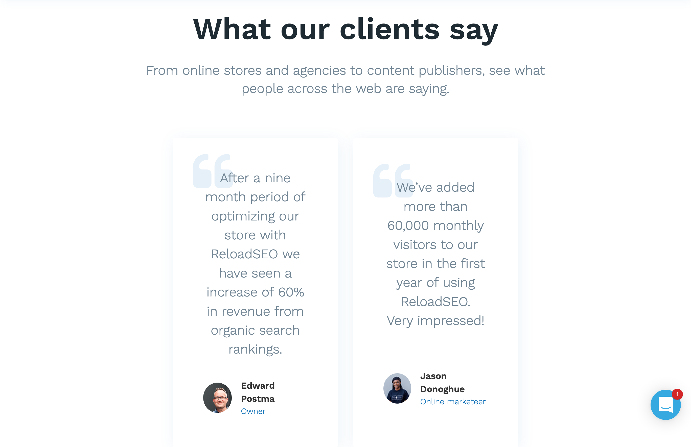 Reloadseo Testimonial component screenshot