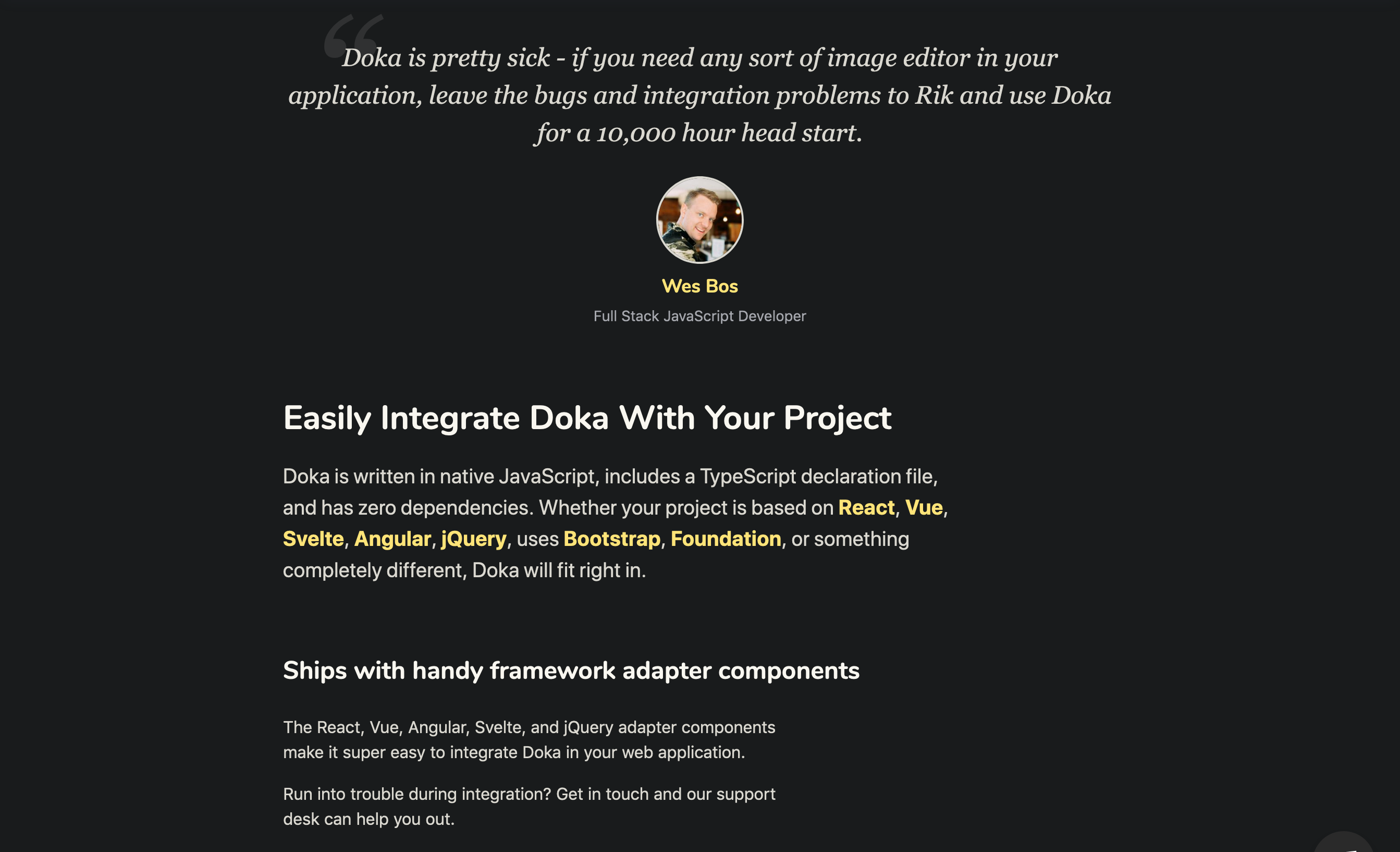 Doka Testimonial component screenshot