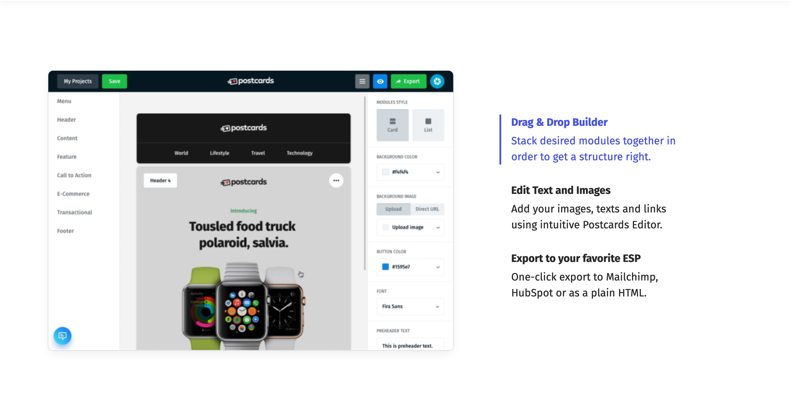 Postcards Feature component screenshot