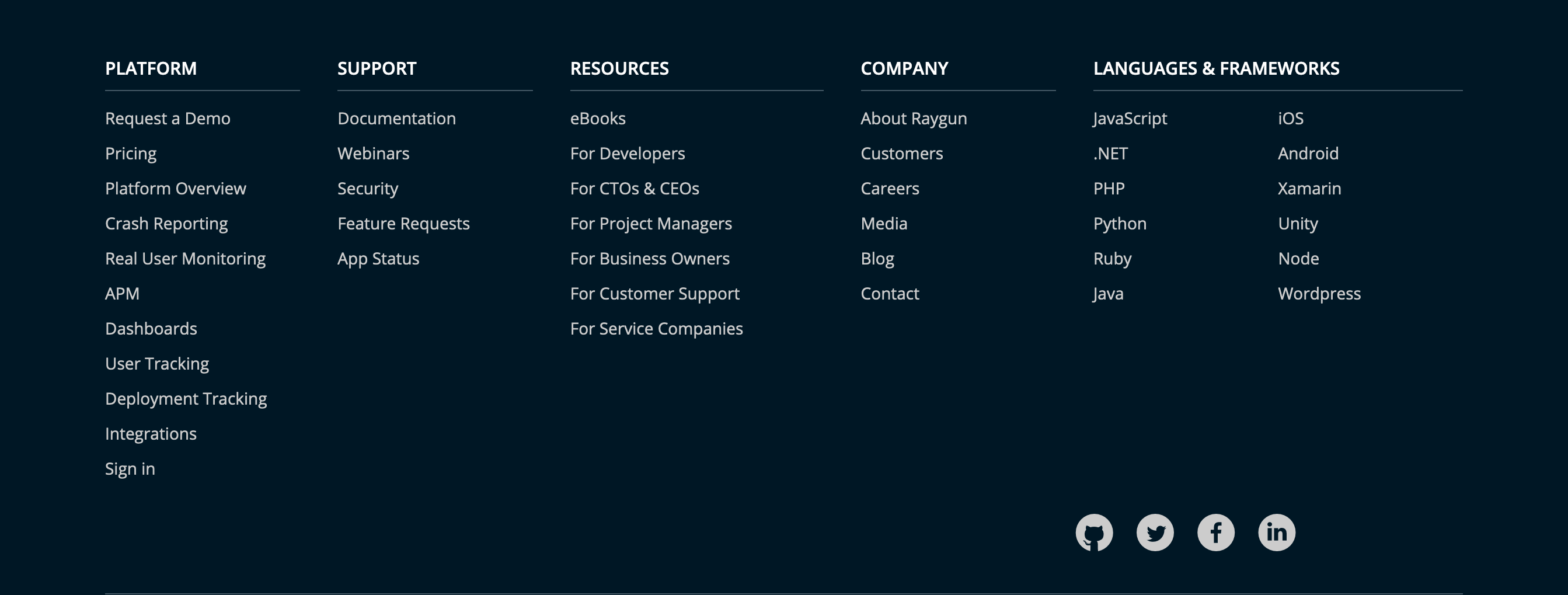 Raygun Footer component screenshot