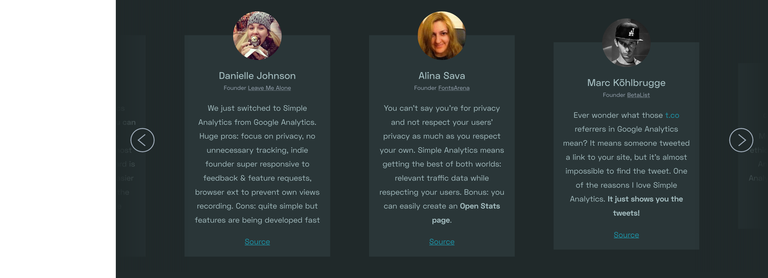 Simpleanalytics Testimonial component screenshot