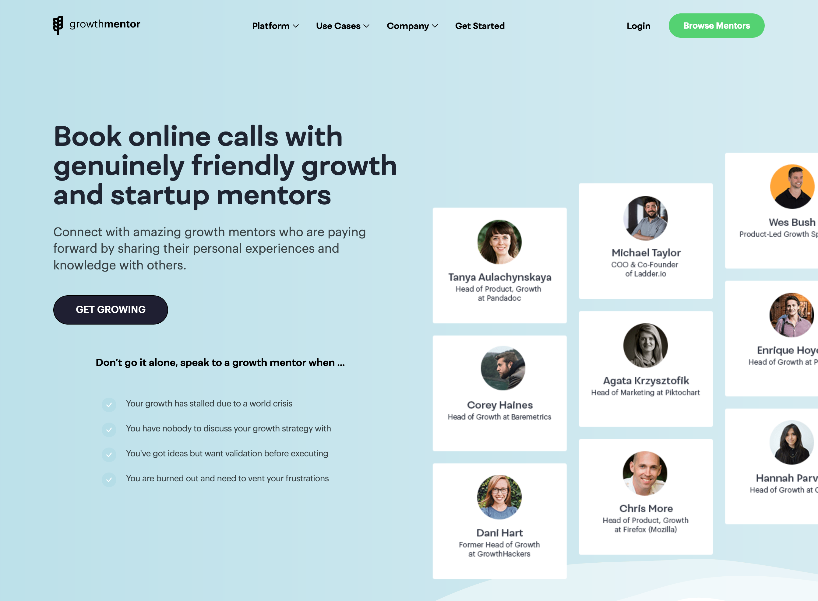 GrowthMentor Hero component screenshot