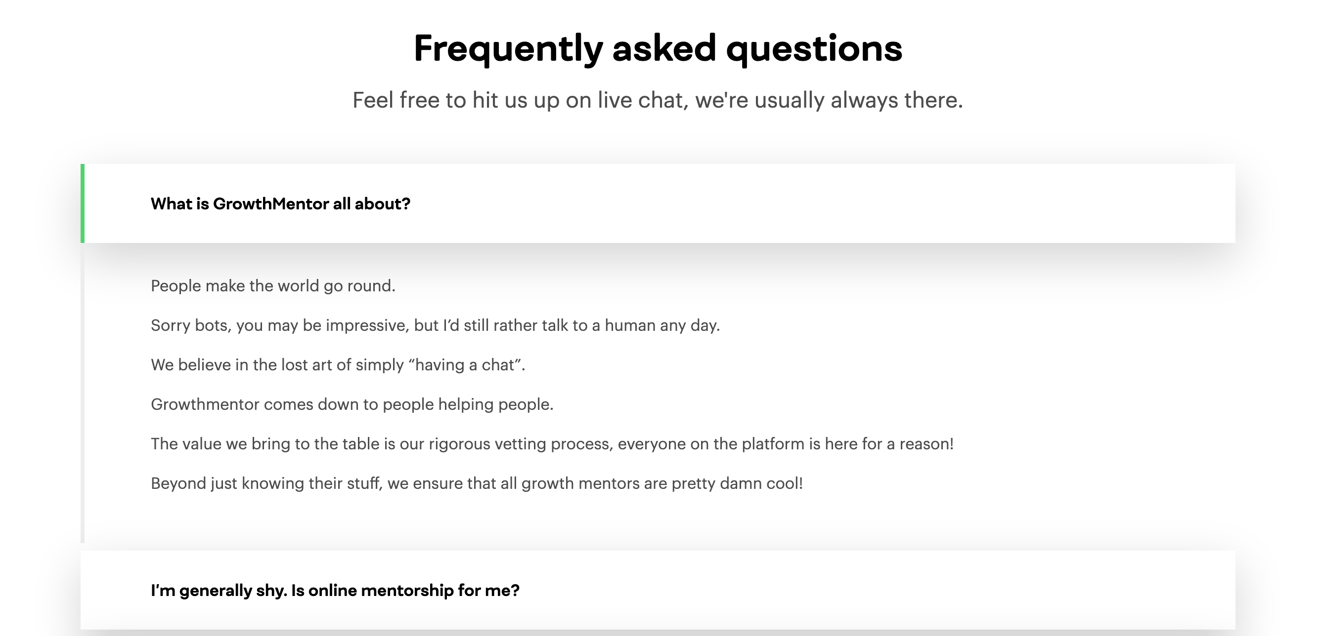 GrowthMentor Faq component screenshot