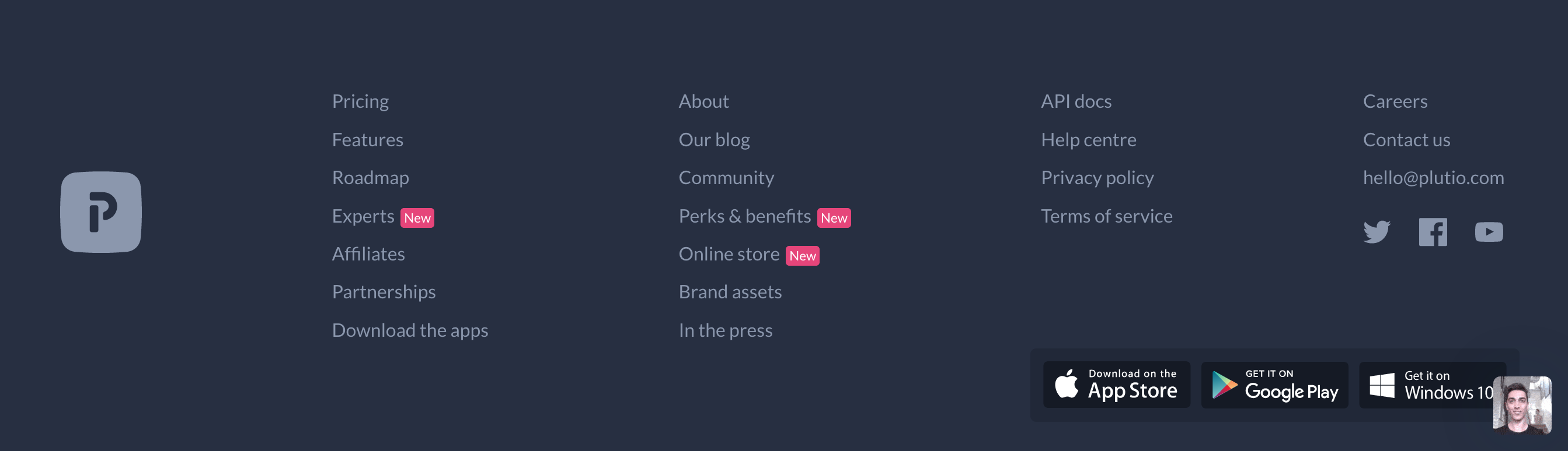 Plutio Footer component screenshot