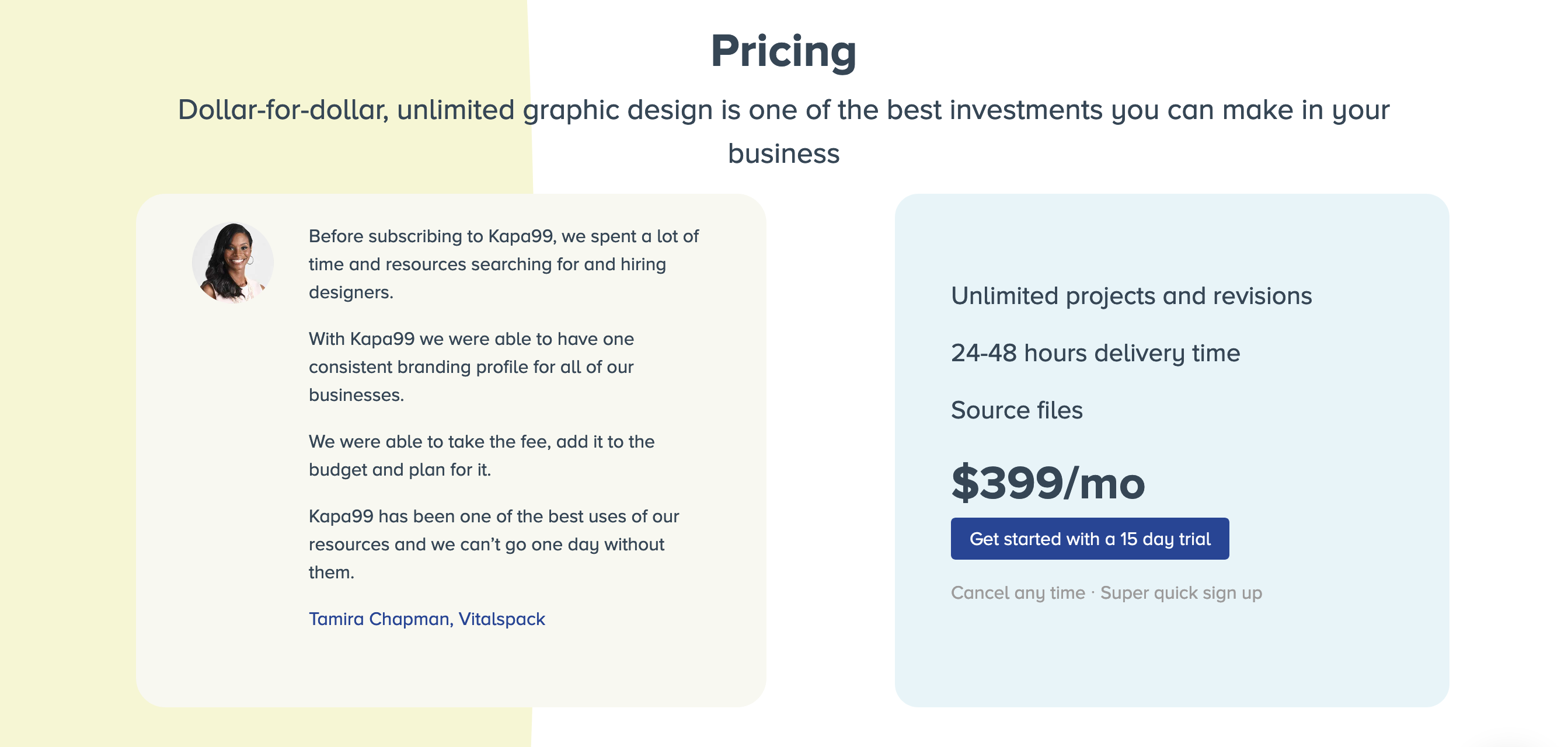 Kapa99 Pricing component screenshot