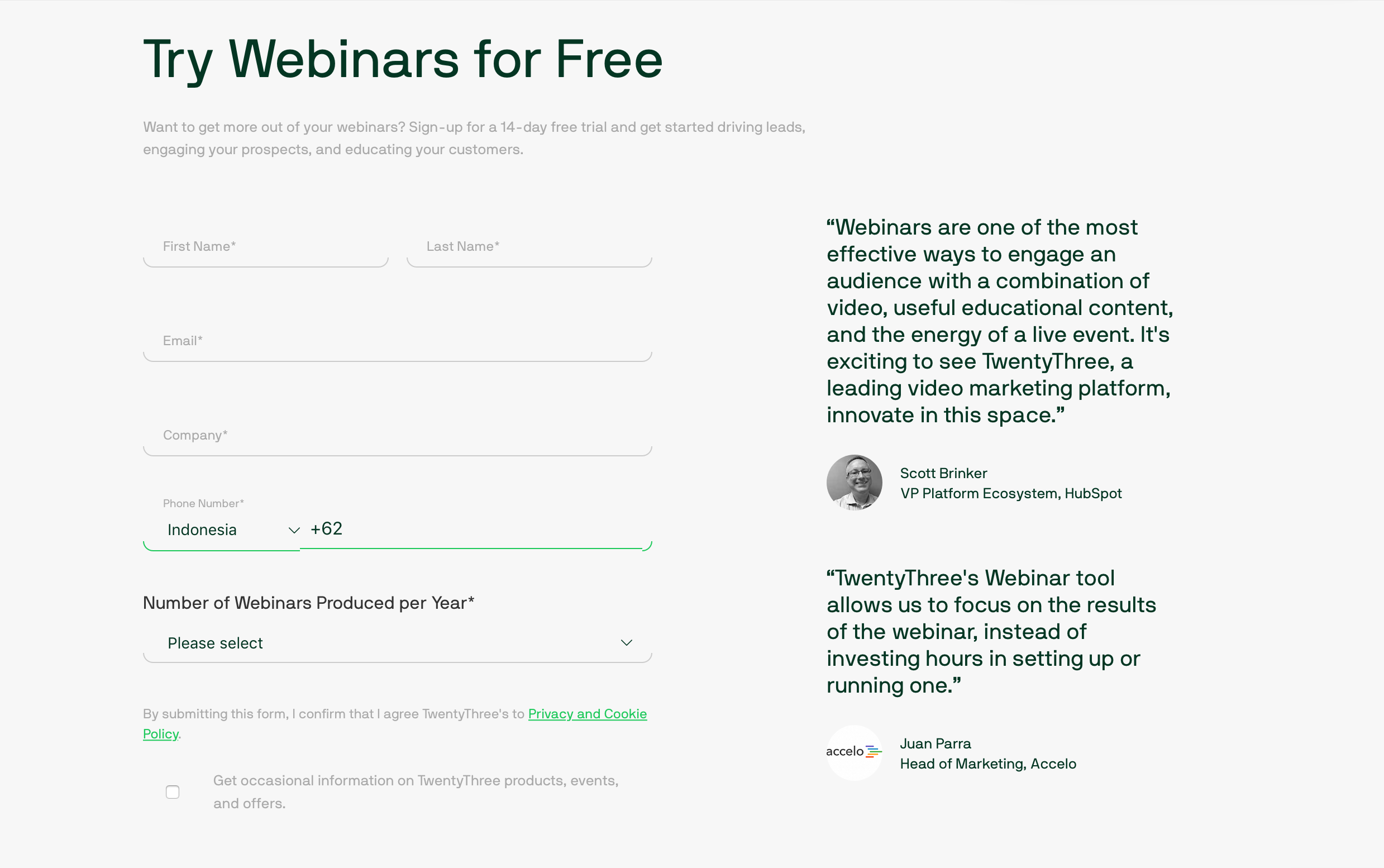 Twentythree Signup component screenshot
