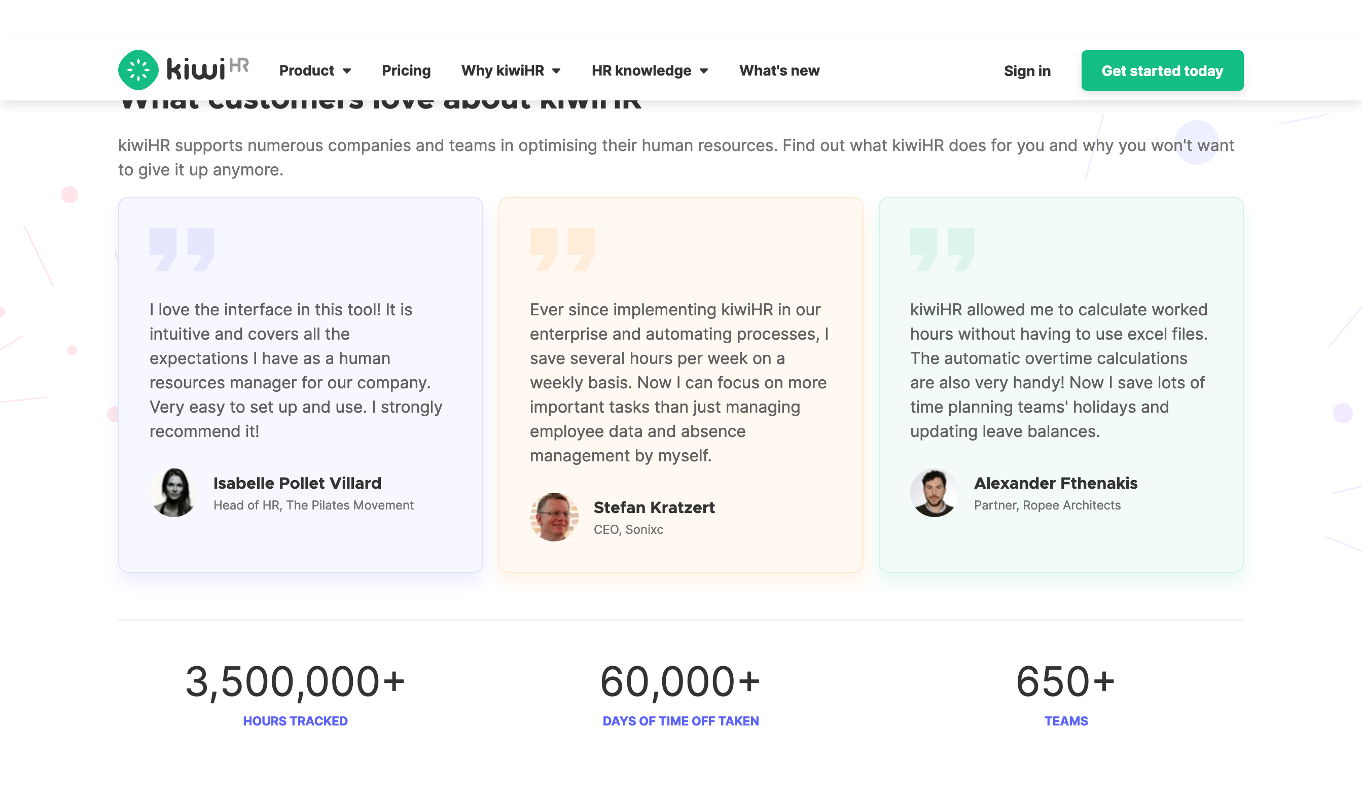 Kiwihr Testimonial component screenshot