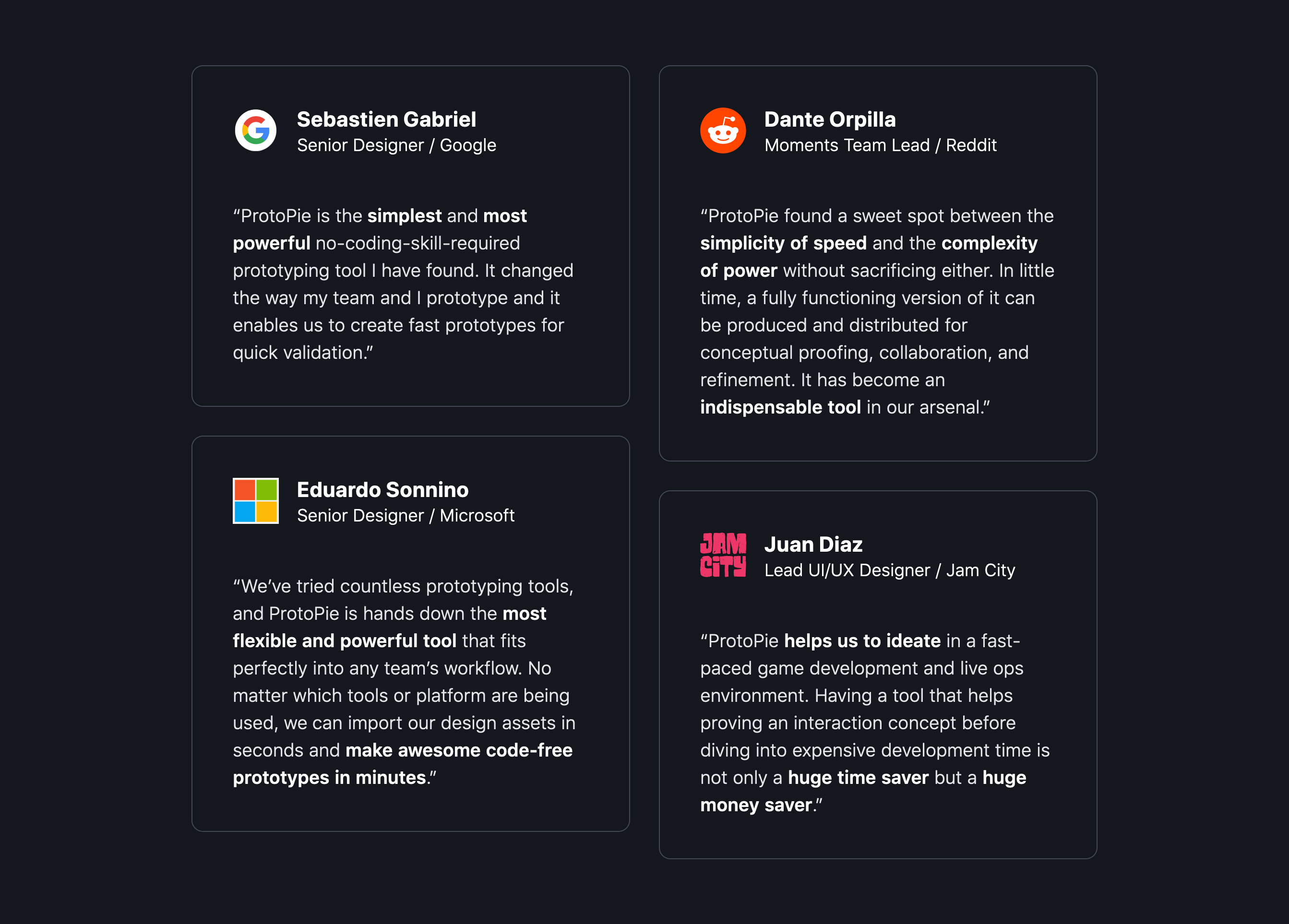 Protopie Testimonial component screenshot