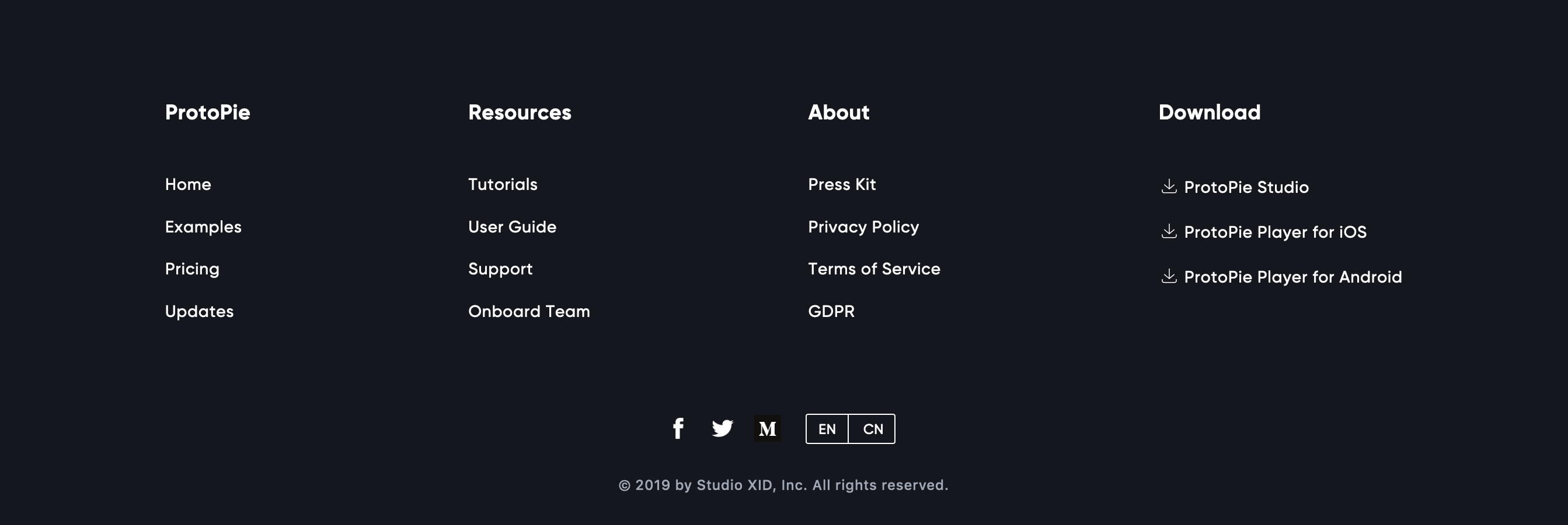 Protopie Footer component screenshot