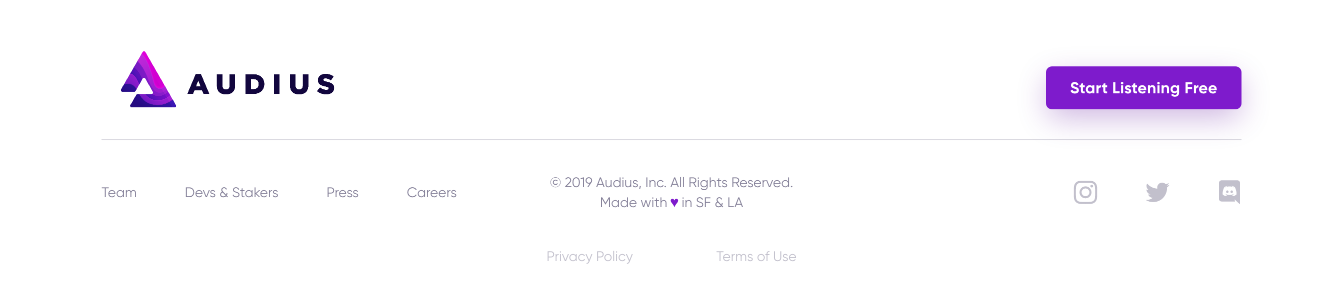 Audius Footer component screenshot