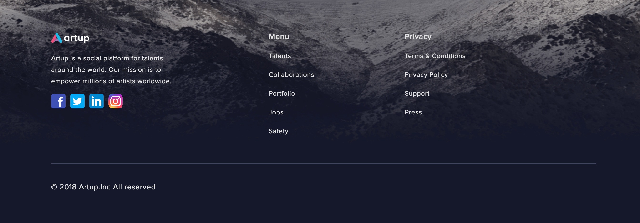 Artup Footer component screenshot