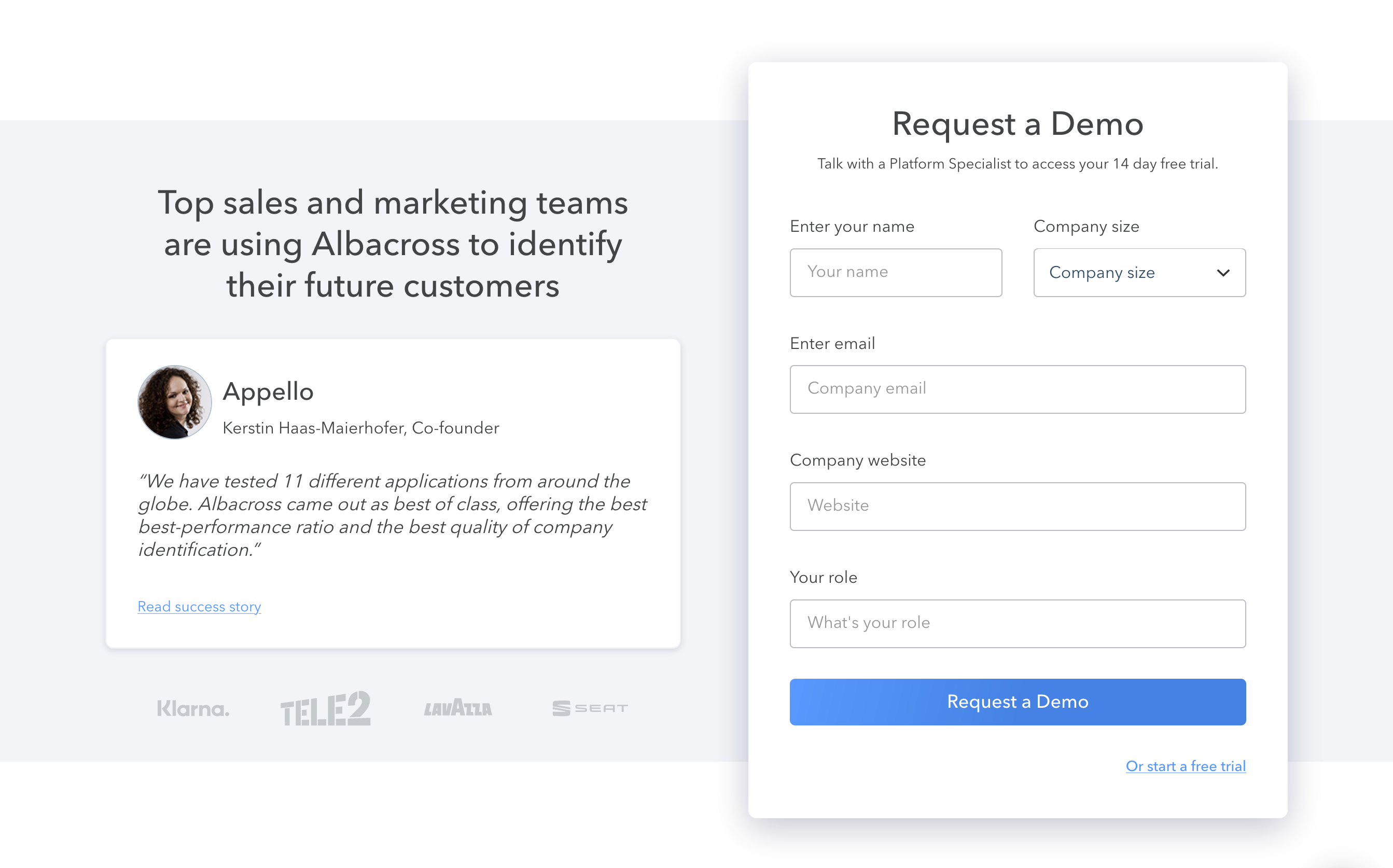 Albacross Signup component screenshot