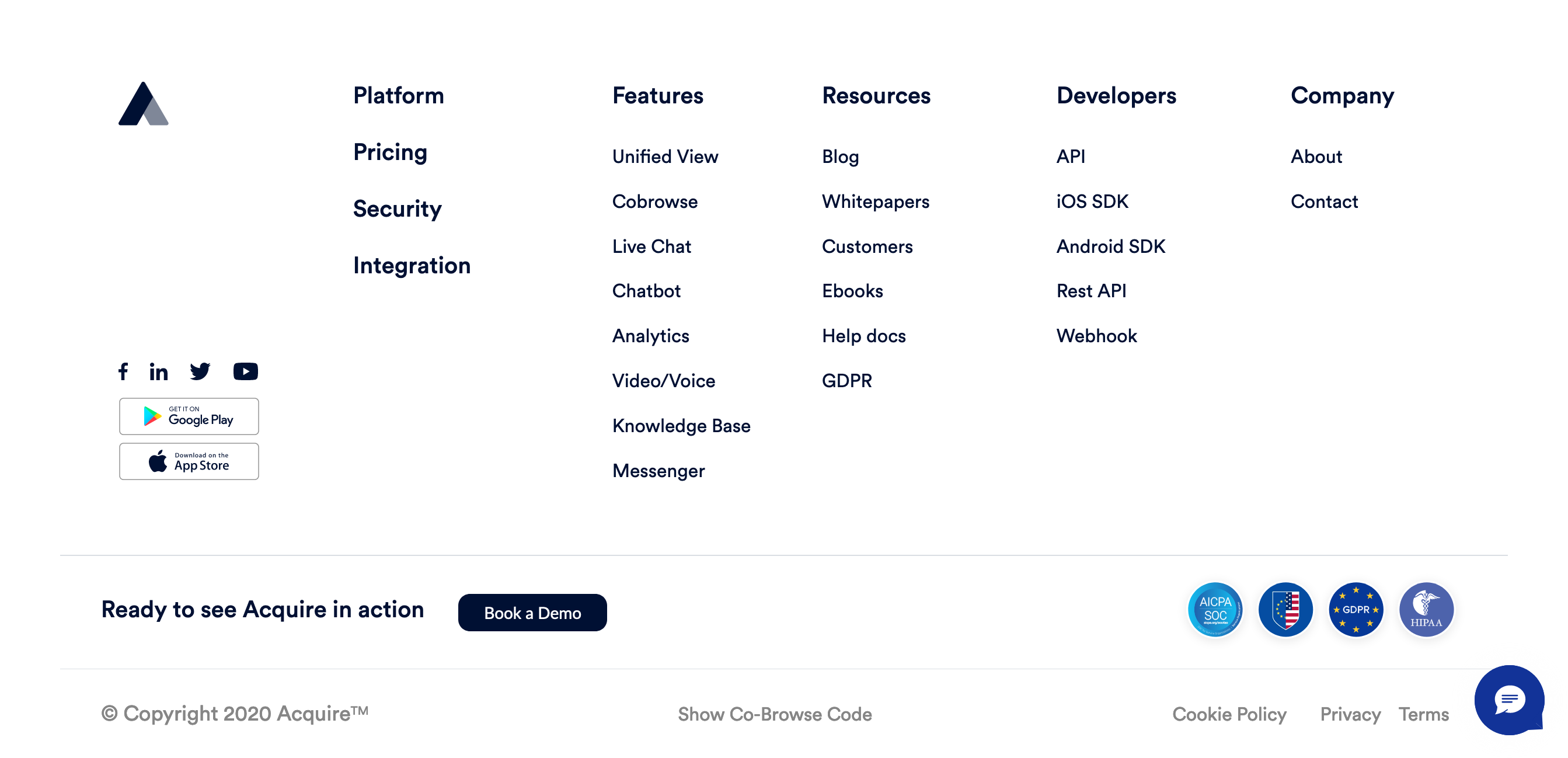 Acquire Footer component screenshot