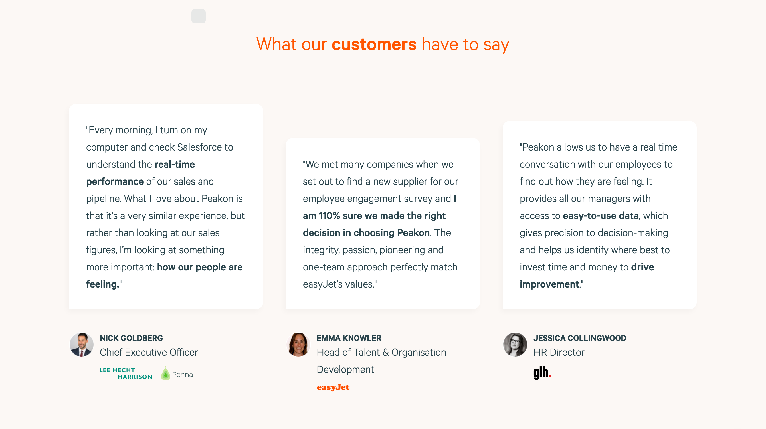Peakon Testimonial component screenshot