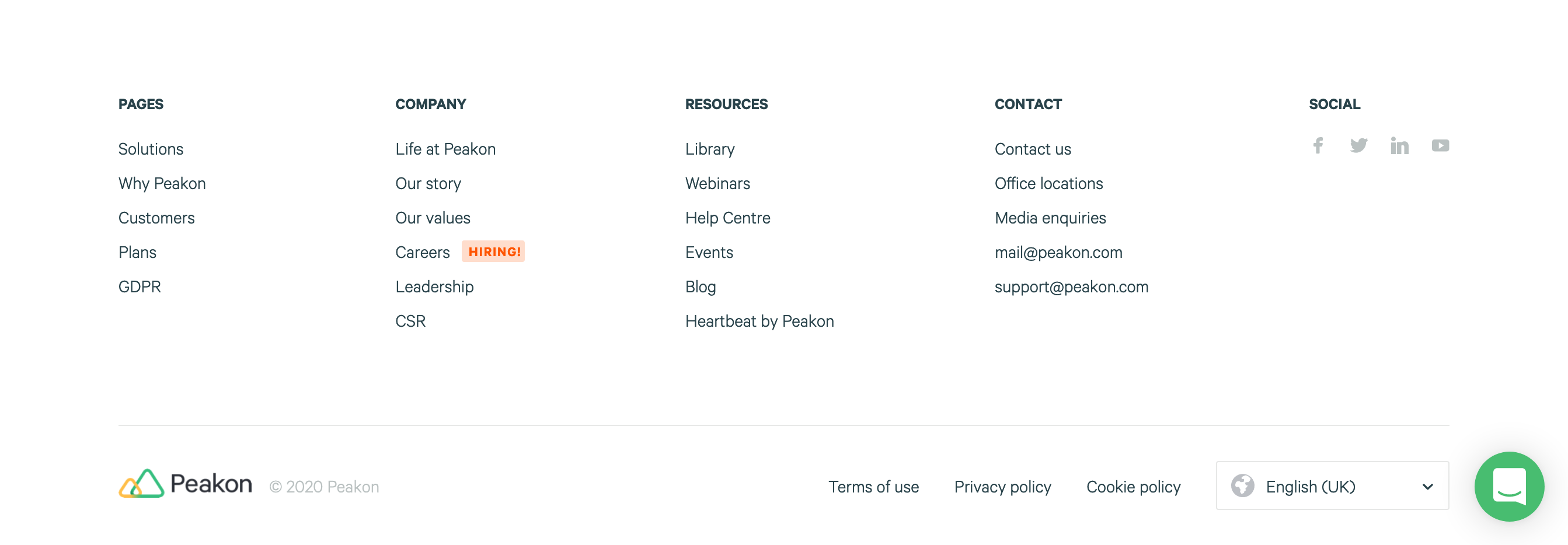 Peakon Footer component screenshot