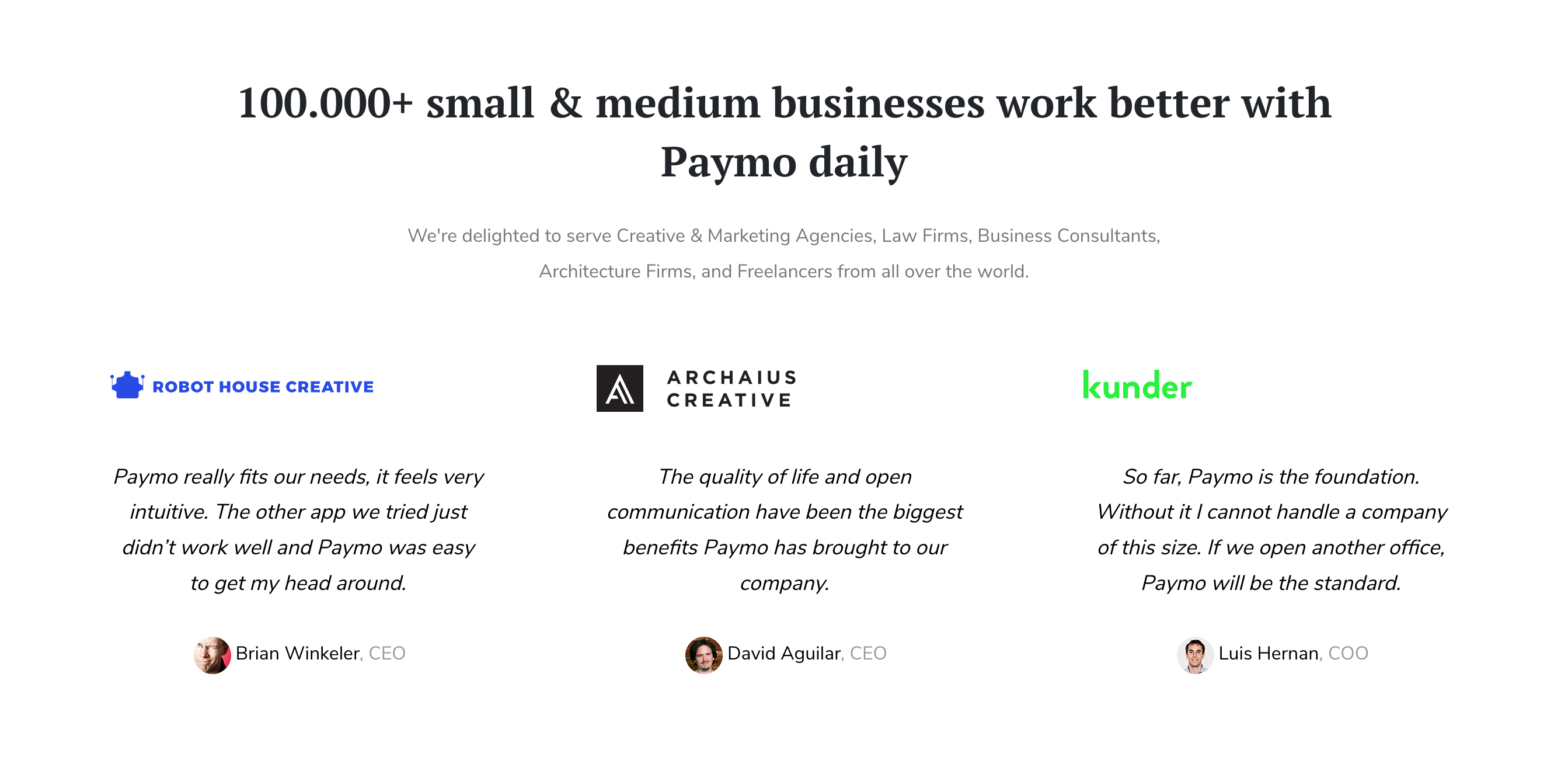 Paymo Testimonial component screenshot