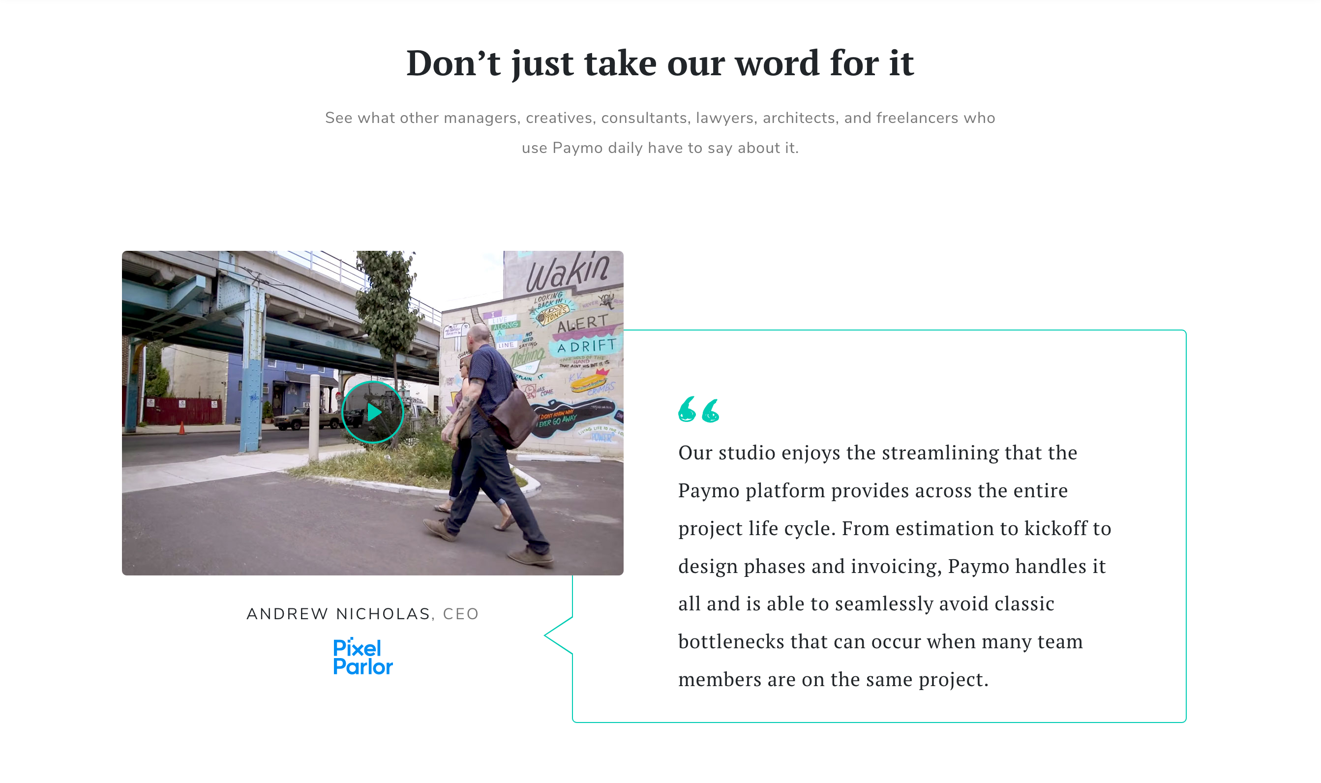 Paymo Testimonial component screenshot