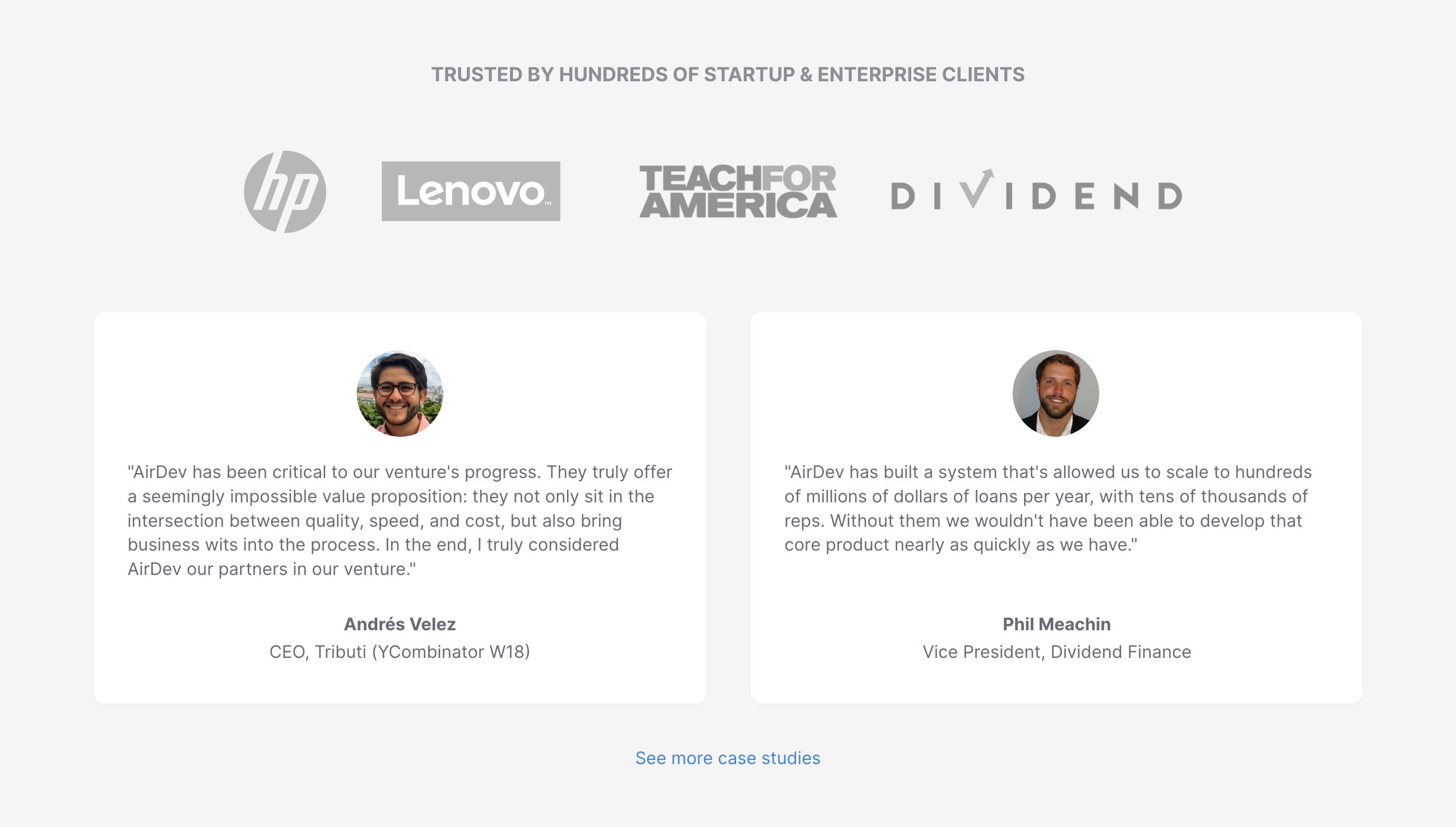 Airdev Testimonial component screenshot