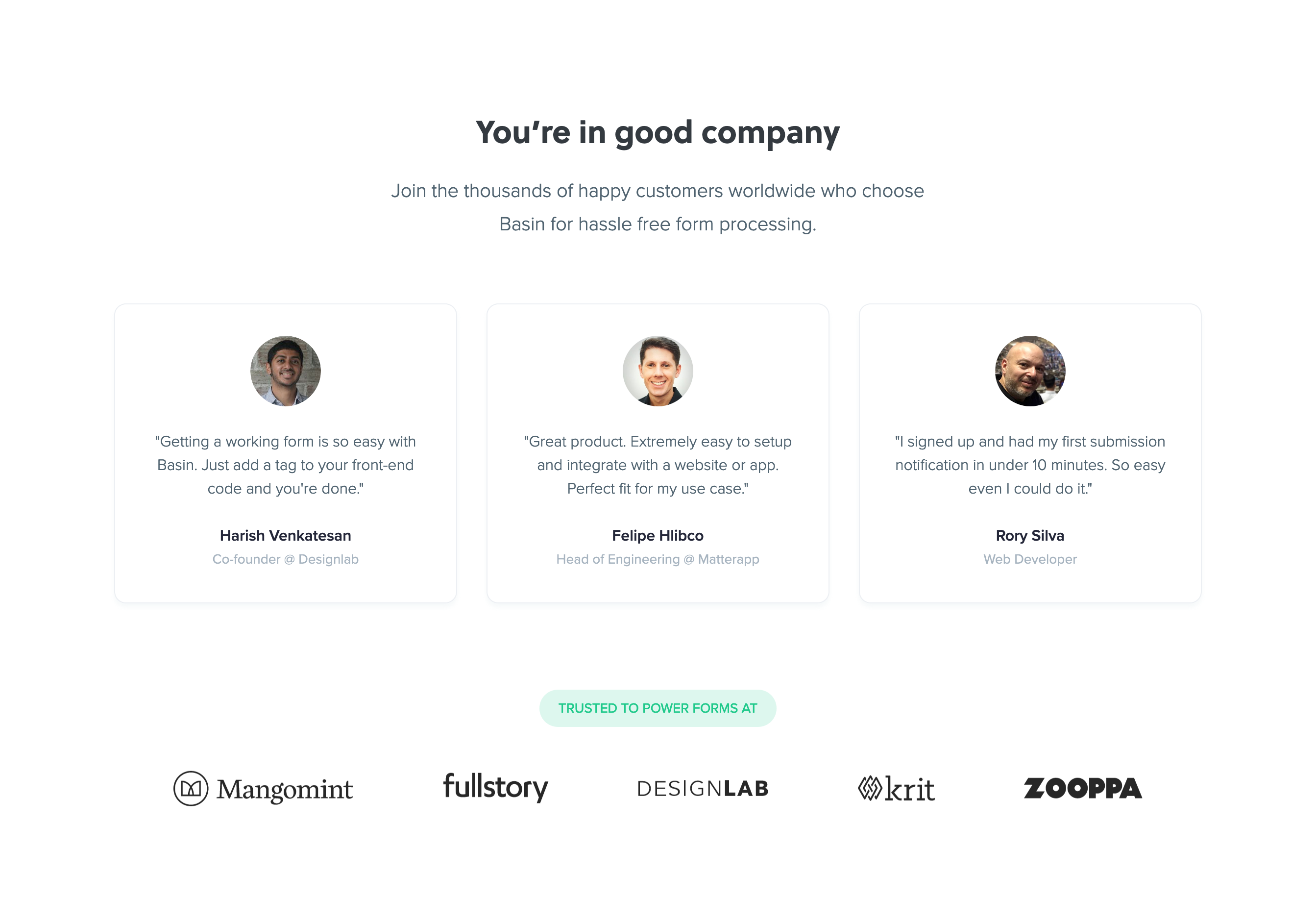 Usebasin Testimonial component screenshot