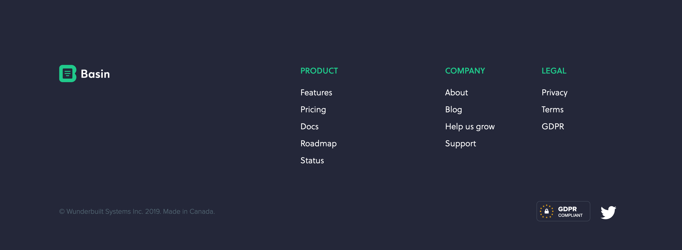 Usebasin Footer component screenshot