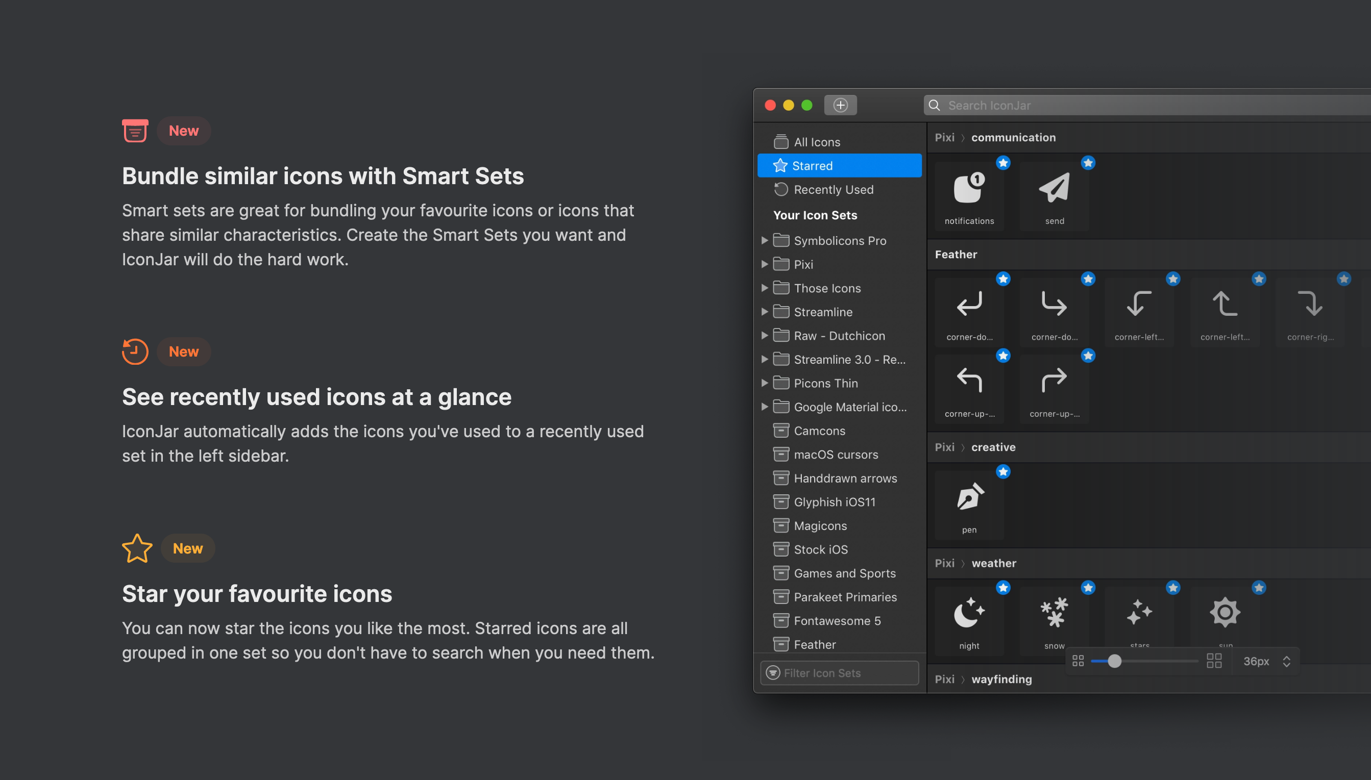 Geticonjar Feature component screenshot