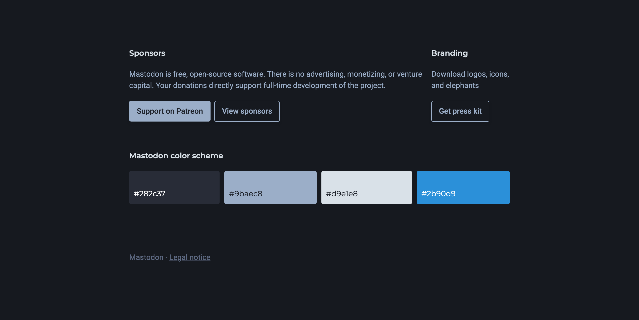 Mastodon Footer component screenshot