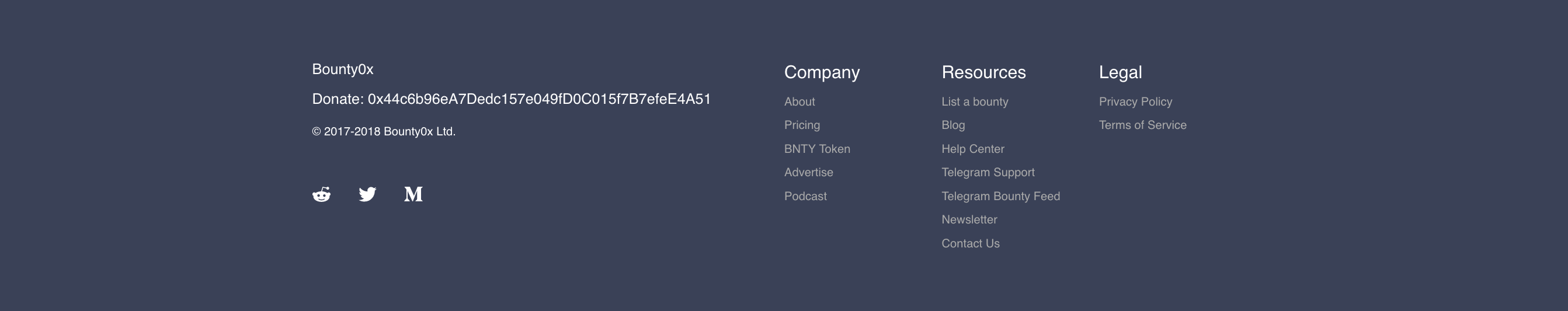 Bounty0x Footer component screenshot