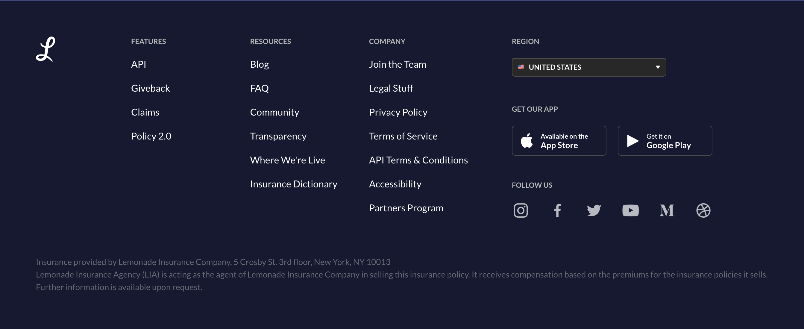 Lemonade Footer component screenshot