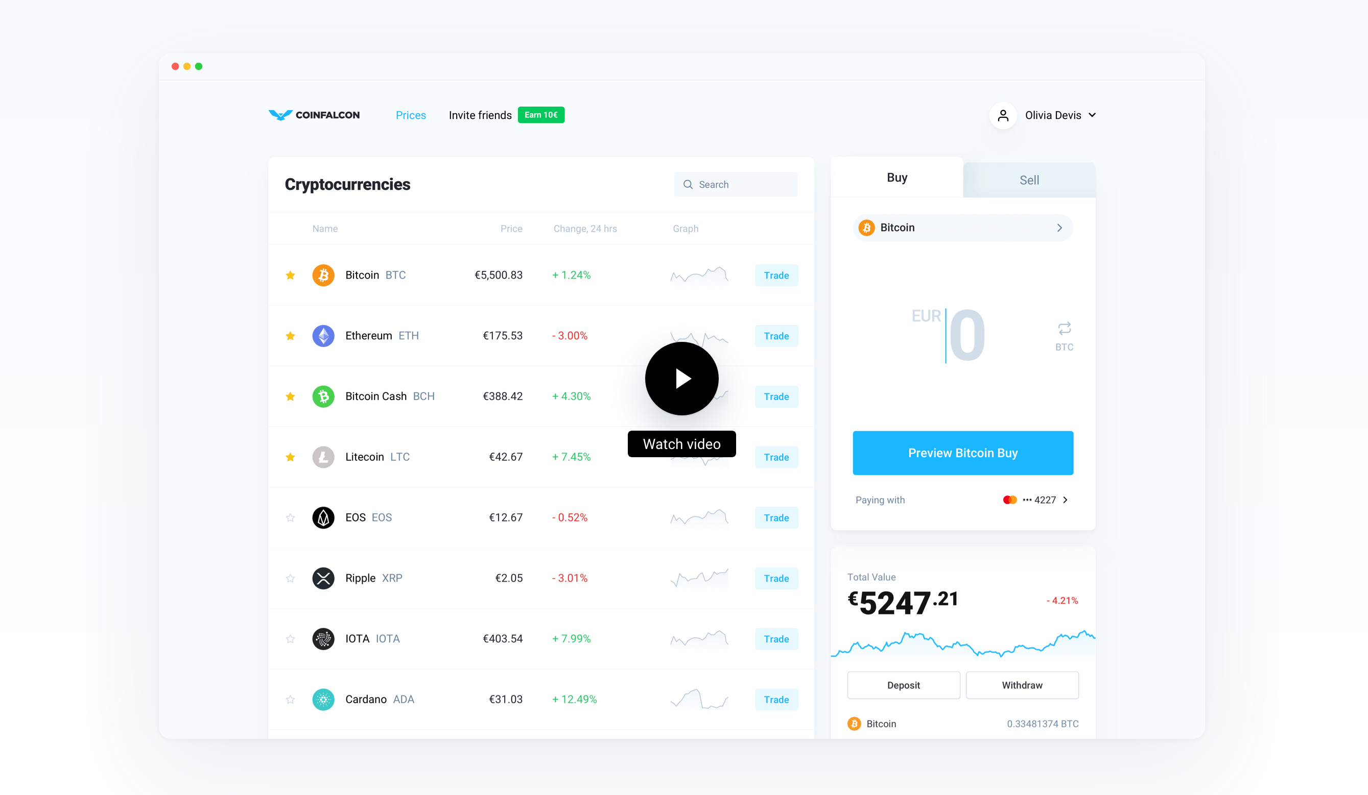 Coinfalcon Demo component screenshot