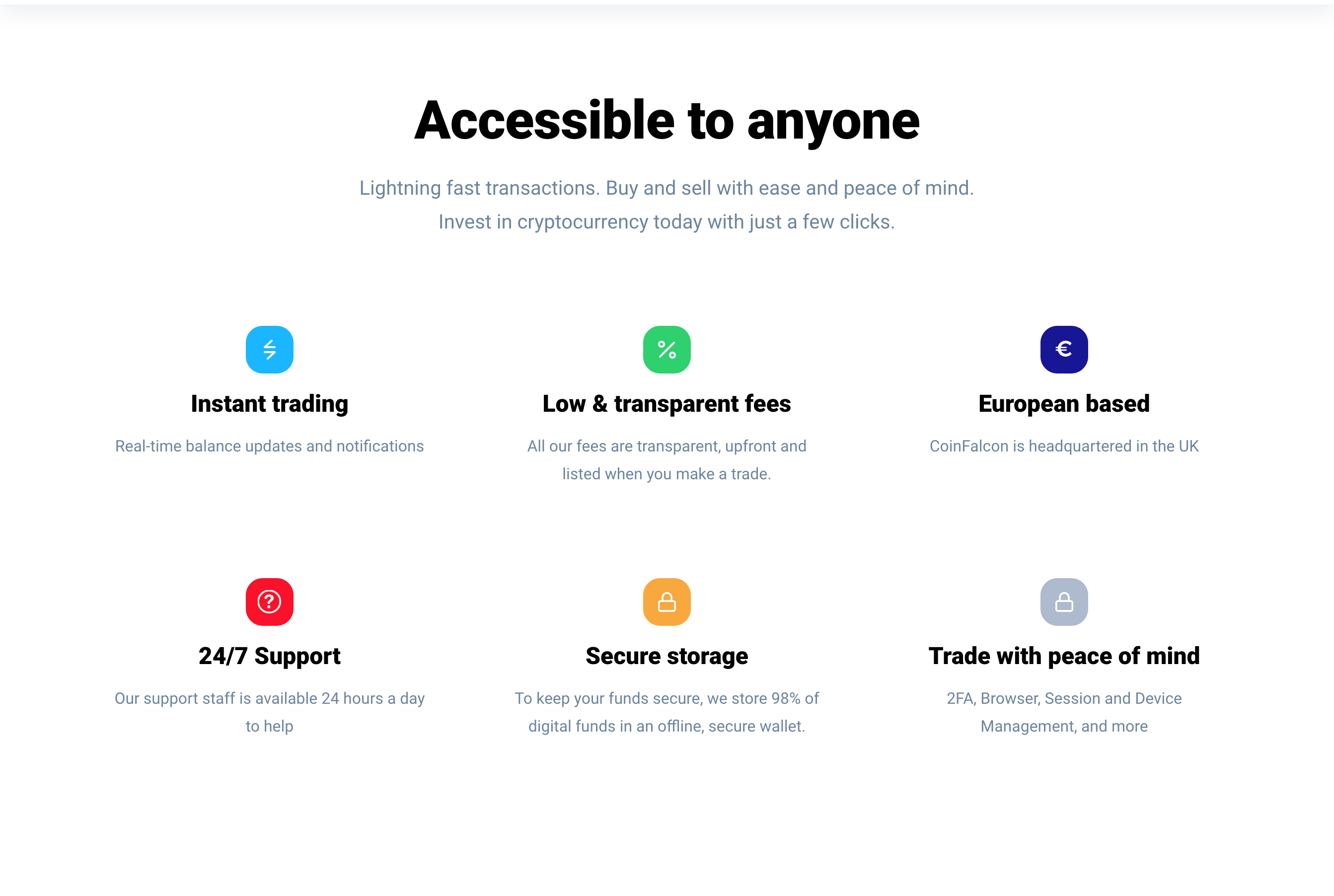 Coinfalcon Feature component screenshot